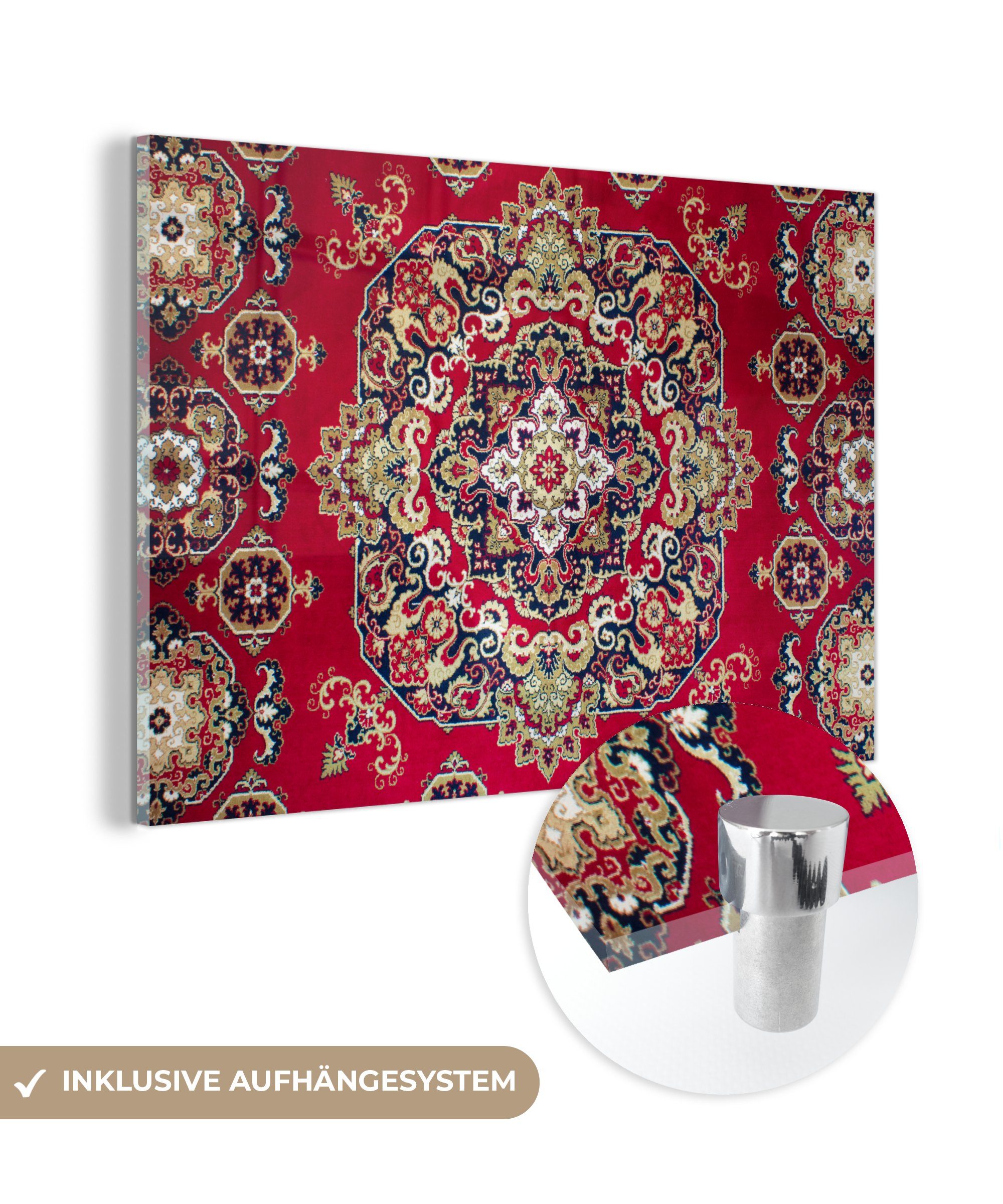 MuchoWow Acrylglasbild Persische Teppiche - Teppiche - Mandala - Rot, (1 St), Acrylglasbilder Wohnzimmer & Schlafzimmer
