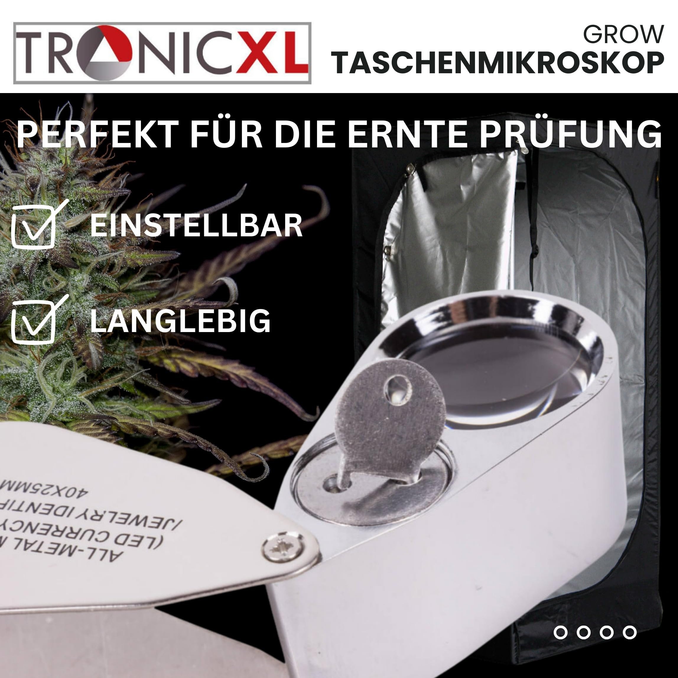 TronicXL Premium Taschenmikroskop für Grow Cannabis Lupe mit LED Leuchte + UV Taschenmikroskop