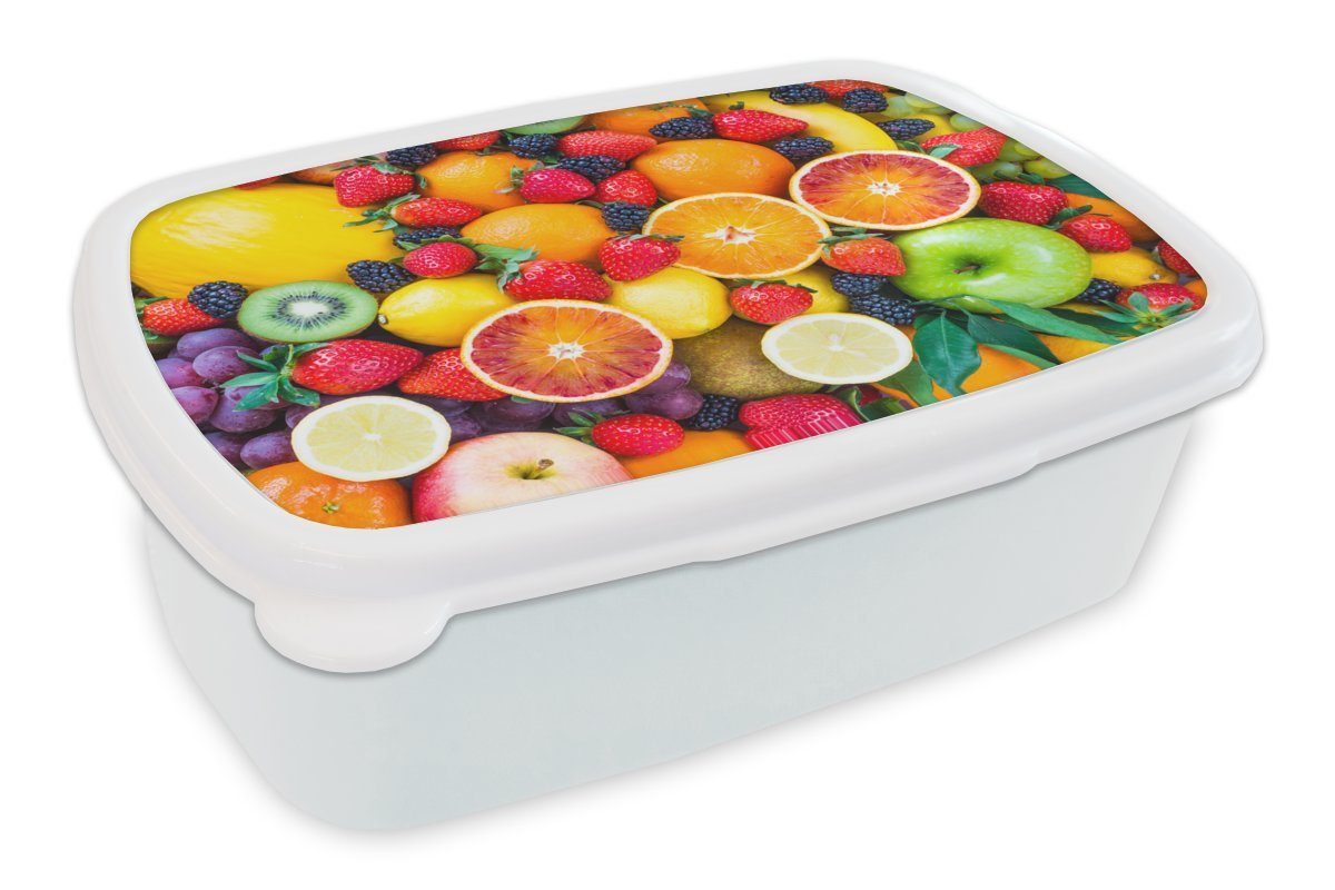 MuchoWow Lunchbox Apfel - Weintrauben - Obst, Kunststoff, (2-tlg), Brotbox für Kinder und Erwachsene, Brotdose, für Jungs und Mädchen weiß
