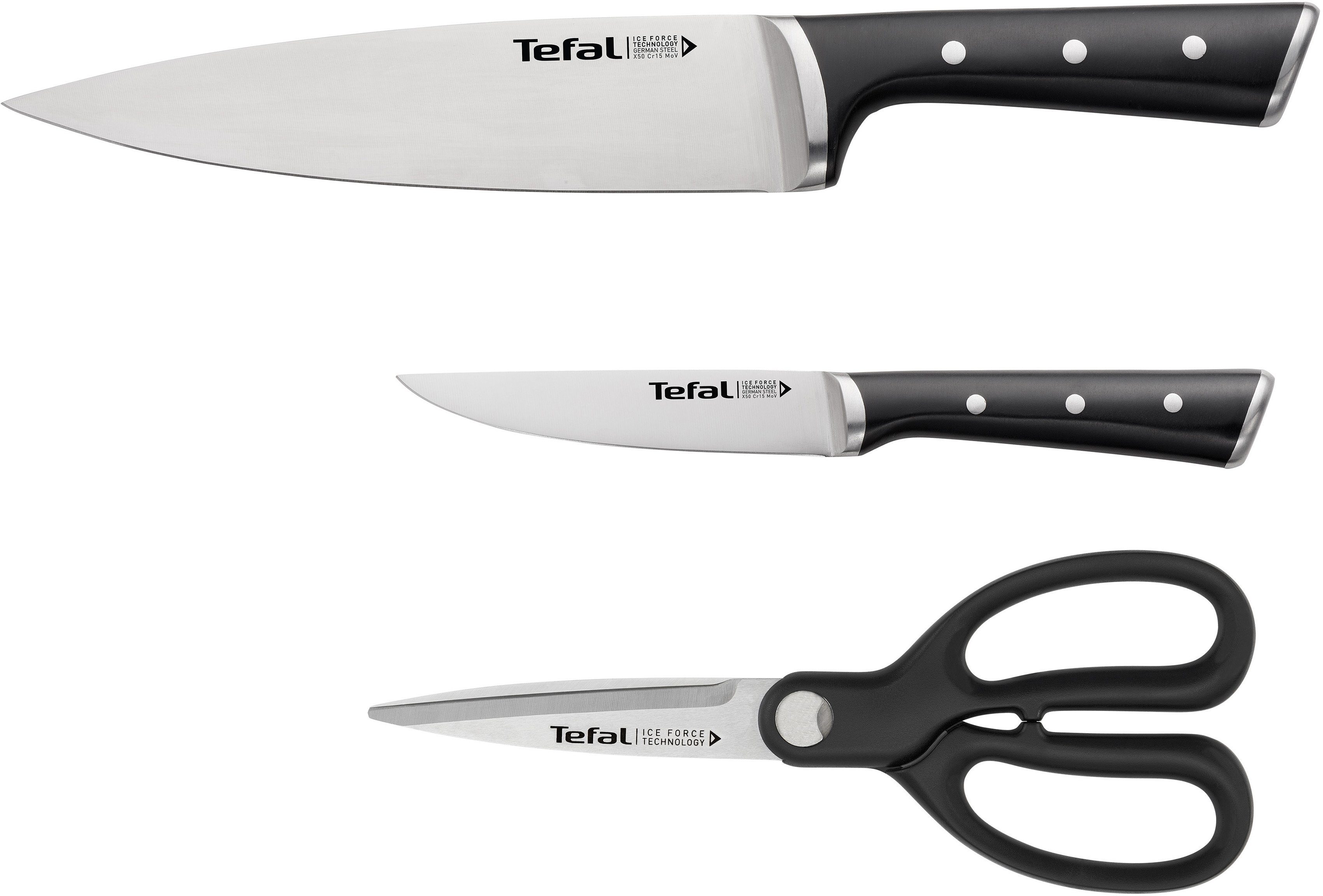 Tefal Messer-Set K232S355 Ice Force Schärfe anhaltende Edelstahl, 3-tlg), und (Set, Schneidleistung lang