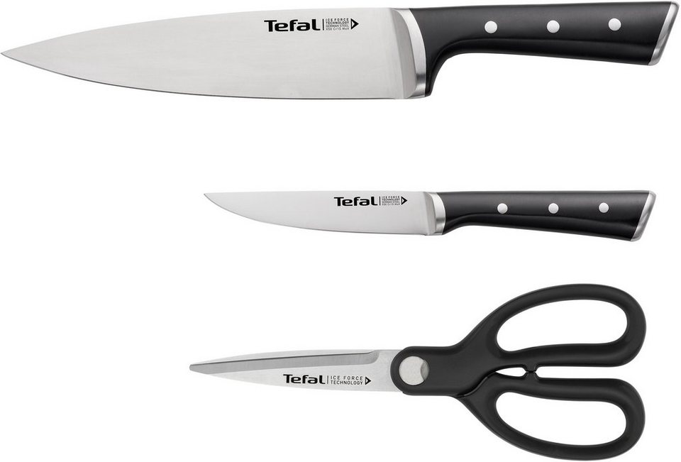 Tefal Messer-Set K232S355 Ice Force (Set, 3-tlg), Edelstahl, lang  anhaltende Schneidleistung und Schärfe