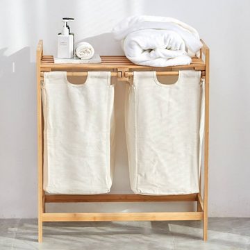 Zedelmaier Wäschekorb Bamboo Wäschekorb mit Fächern (2 St), Wäschesammler mit Ablage und Deckel, Wäschesack aus Stoff