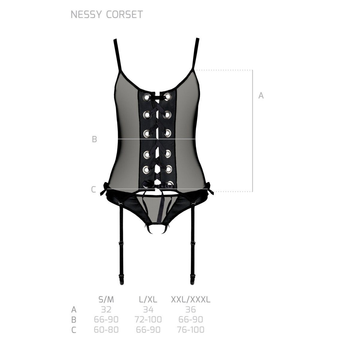 Passion-Exklusiv Corsage PE black & corset Nessy - (L/XL,S/M,XXL) thong