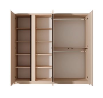 Furnix Kleiderschrank DASTI 220 Schrank geräumig 2 Kleiderstangen und 10 Fächer Beige industriel Design, Spiegeltür, B223,2 x H210 x T55,4 cm, made in Europe