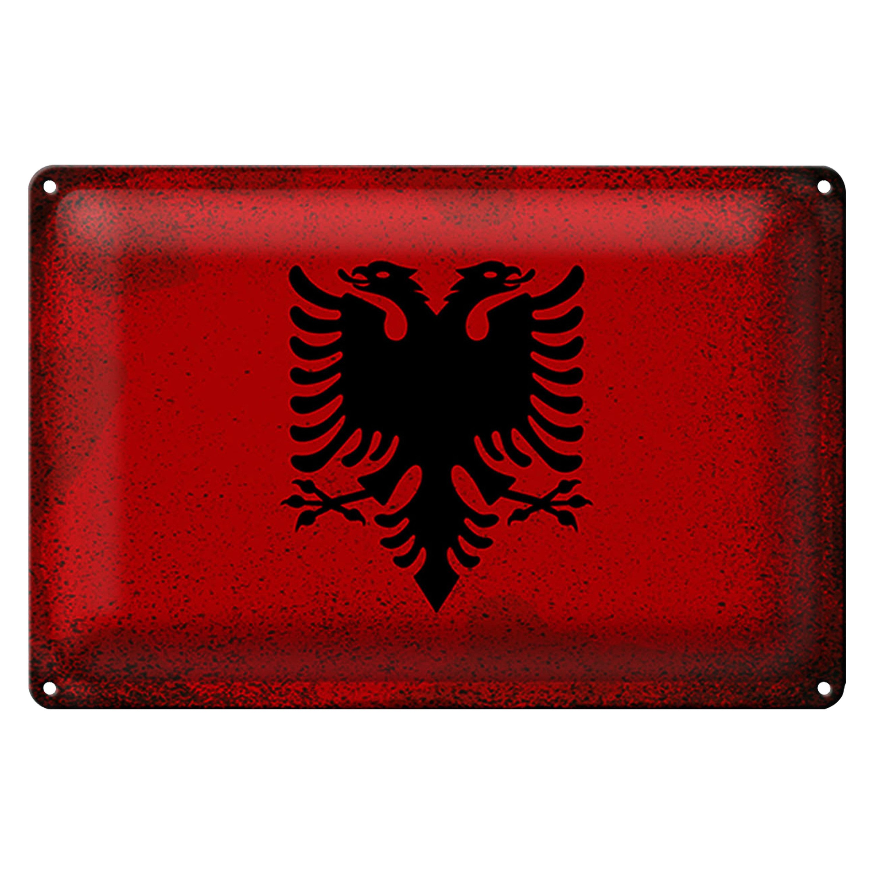 Metallschild Flagge Albanien 18x12cm Flag Albania Vintage