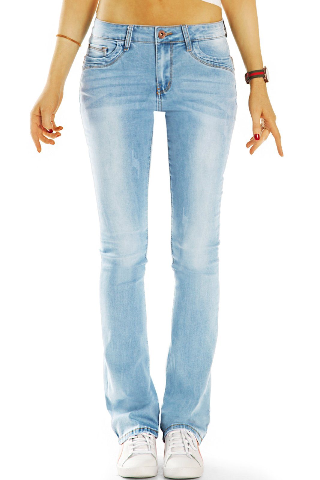 be Bootcut Jeans Hüftjeans bequeme Stretch Fit Passform Hosen Medium Waist - Damen - j22r 5-Pocket-Style
