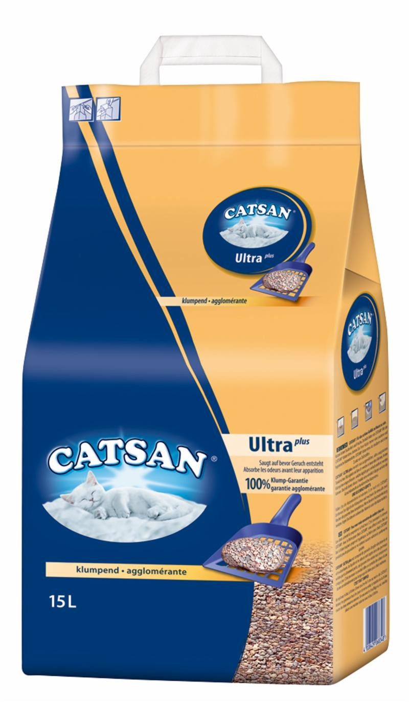 CATSAN Katzenstreu ULTRA Plus Klumpstreu 15l, für schnelle & feste Klumpenbildung gegen Gerüche
