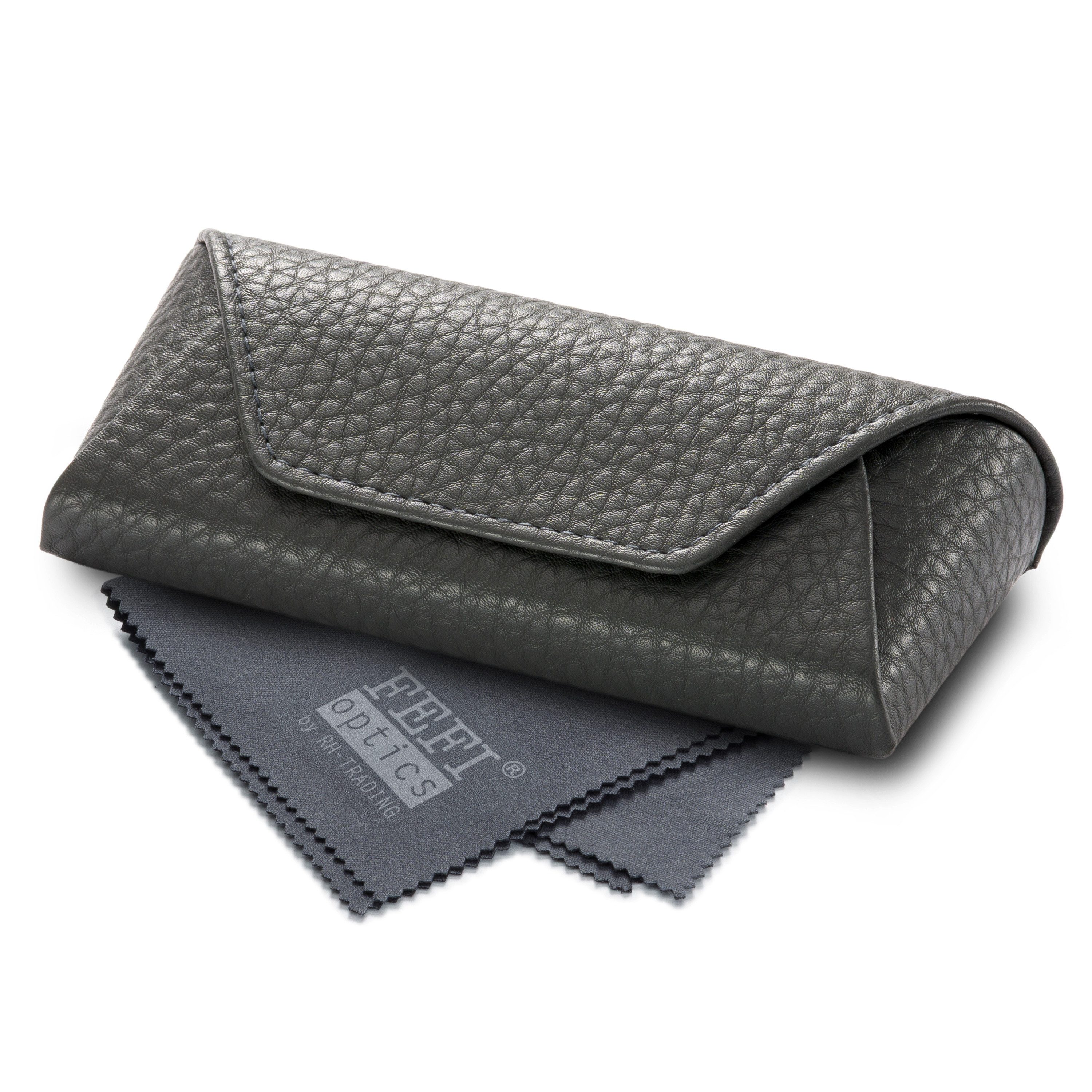 FEFI Brillenetui Hardcase - Klassische Leder-Optik, Magnetverschluss, Set aus 1 Etui + hochwertigem Mikrofasertuch