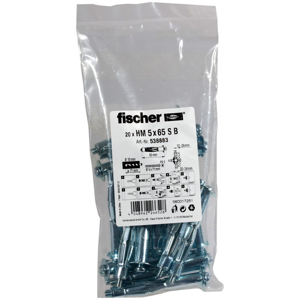 fischer Schrauben- und Dübel-Set Fischer Hohlraumdübel aus Metall 5.0 x 65 mm - 20