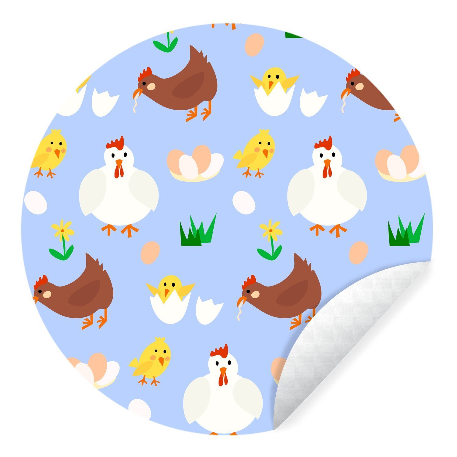 MuchoWow Wandsticker Design - Huhn - Ei (1 St), Tapetenkreis für Kinderzimmer, Tapetenaufkleber, Rund, Wohnzimmer