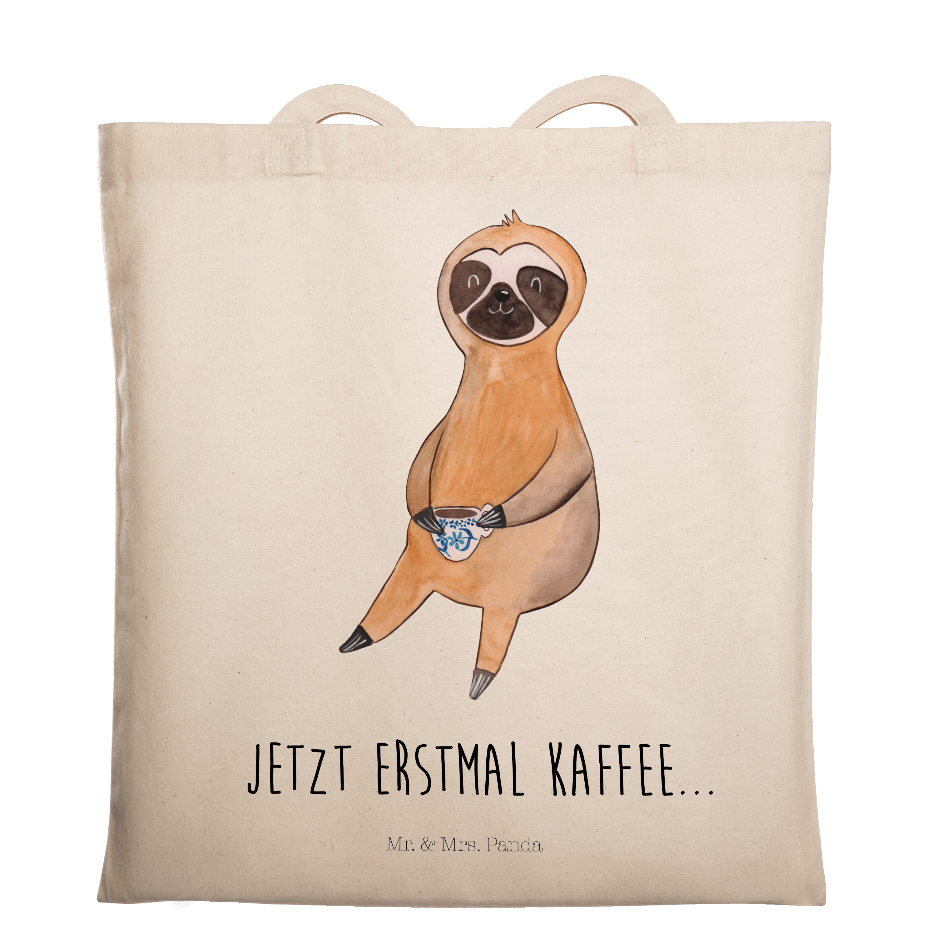 Coffee, Transparent Geschenk, - Kaffee (1-tlg) Faultier Tragetasche Mr. erster Kaffee, & Jute Mrs. Panda -