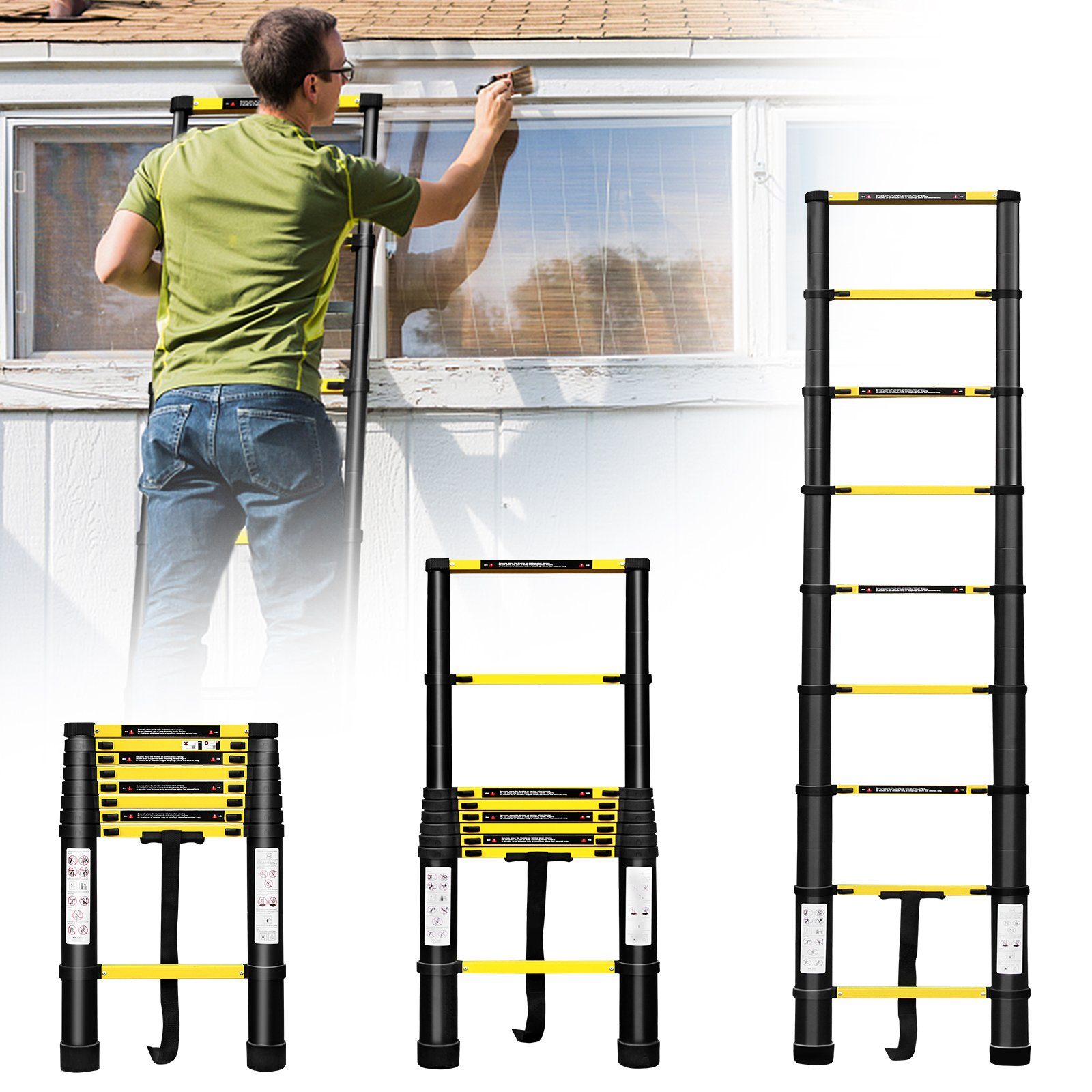 AUFUN Teleskopleiter Alu-Leiter (Ausziehleiter), max 150 kg tragen