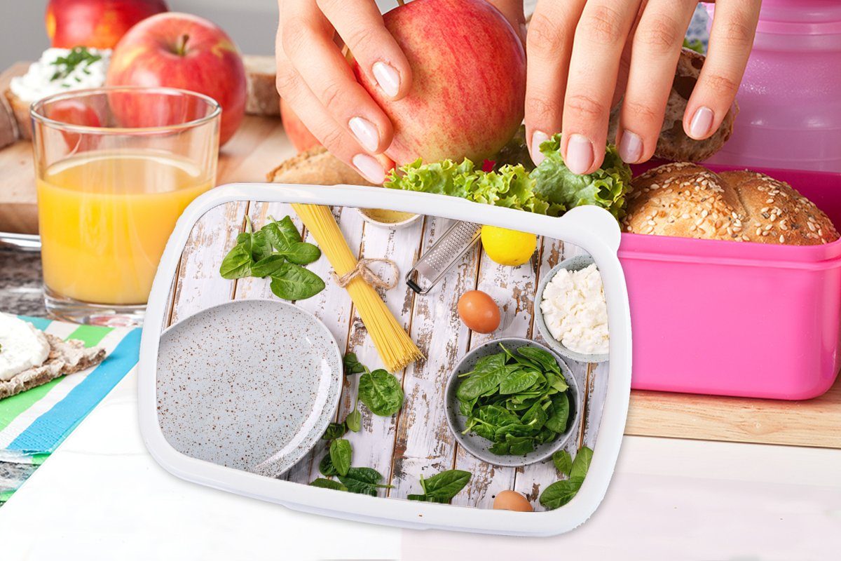 MuchoWow Lunchbox Erwachsene, Ei rosa Kunststoff, - - Zitrone Mädchen, Küche, Snackbox, Kunststoff - (2-tlg), Brotbox Kräuter für Nudeln Kinder, - Brotdose