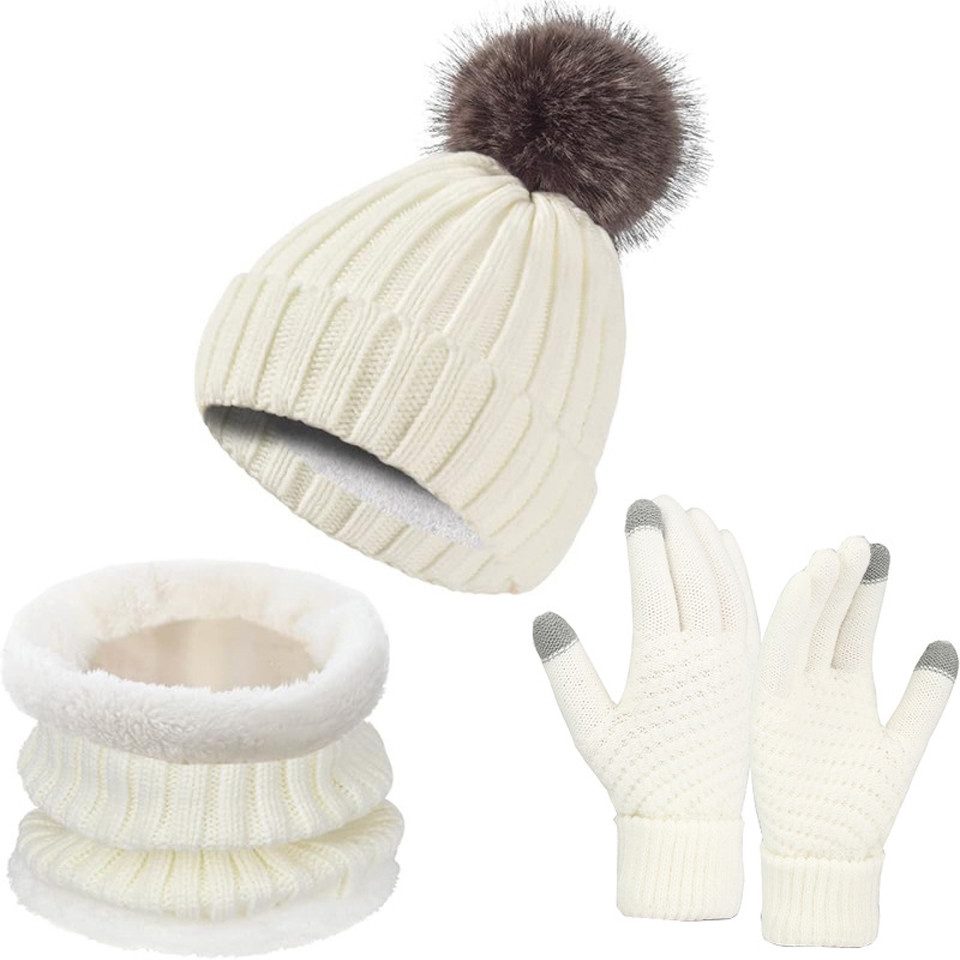 Cachito Mütze & Schal Winter Mützen, Handschuhe und Schal Set, Winter Fleece-Wärmeset