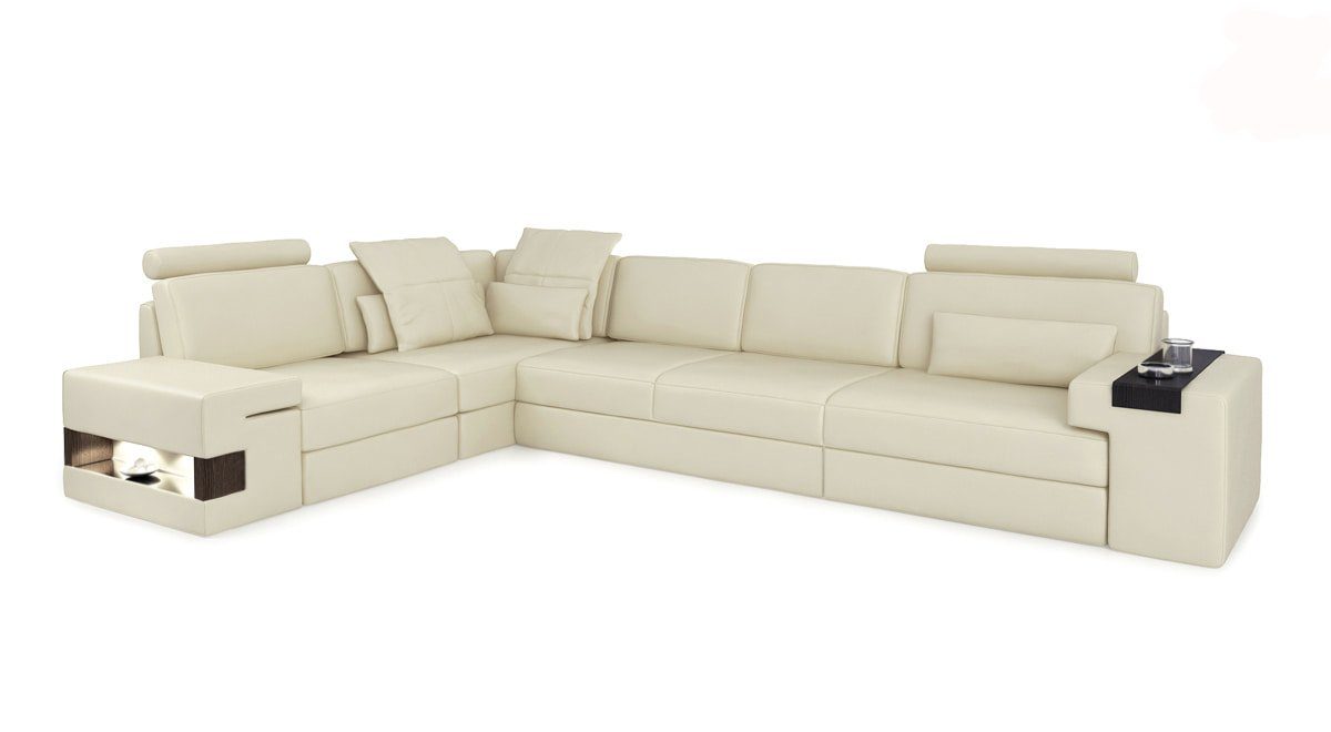 JVmoebel Ecksofa, Ledersofa Sofa Modernes Polster Leder Design Ecksofa Couch Textil Beige