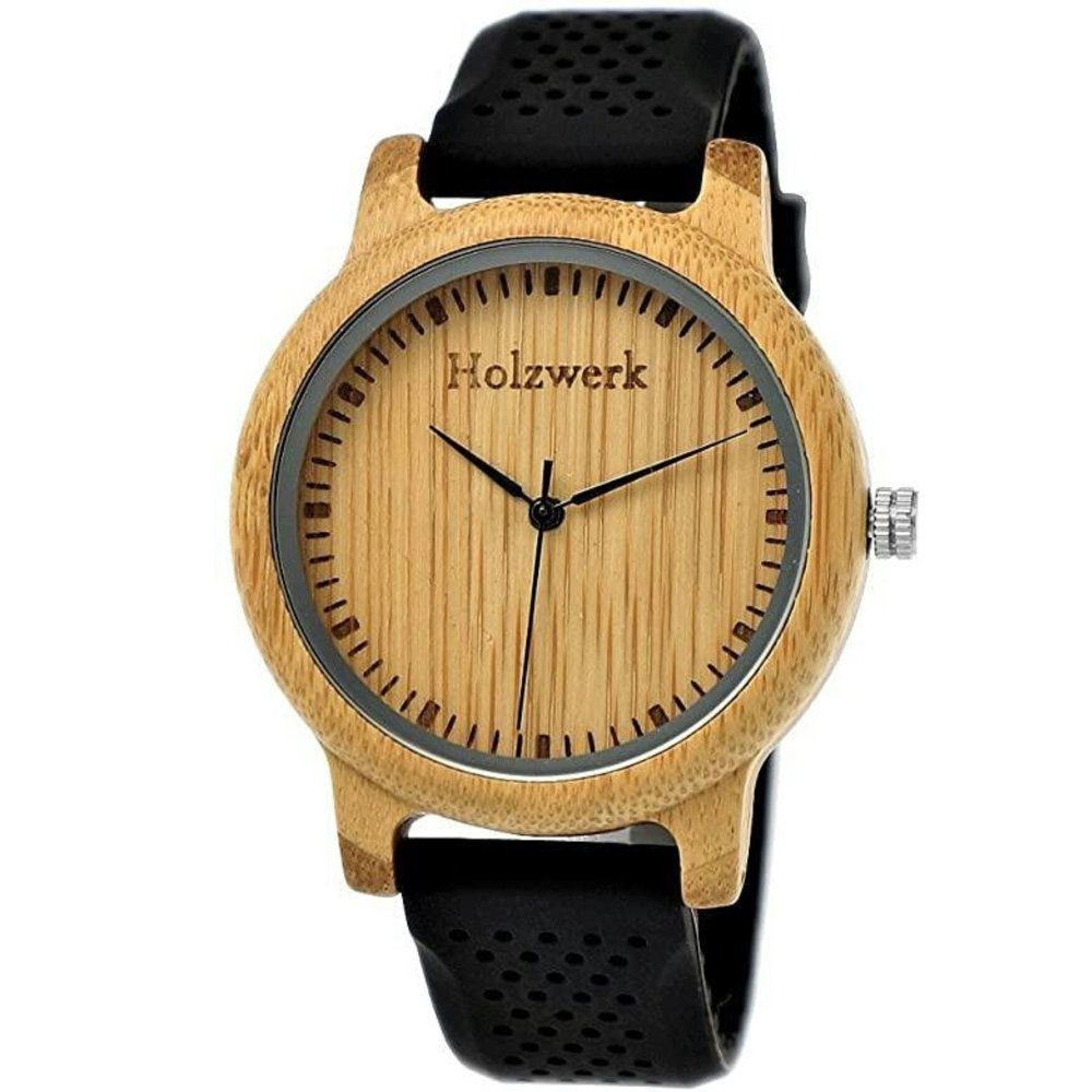 Silikon Holzwerk beige Armband & Quarzuhr in Herren Damen Uhr mit schwarz & LINDEN Holz