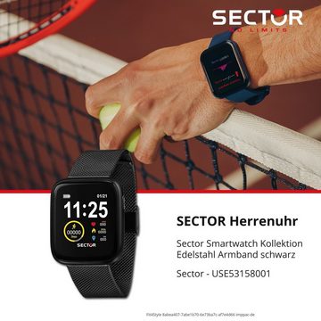 Sector Sector Herren Armbanduhr Analog-Digi Smartwatch, Analog-Digitaluhr, Herren Smartwatch eckig, extra groß (ca. 45,5x50,5mm), Edelstahlarmban