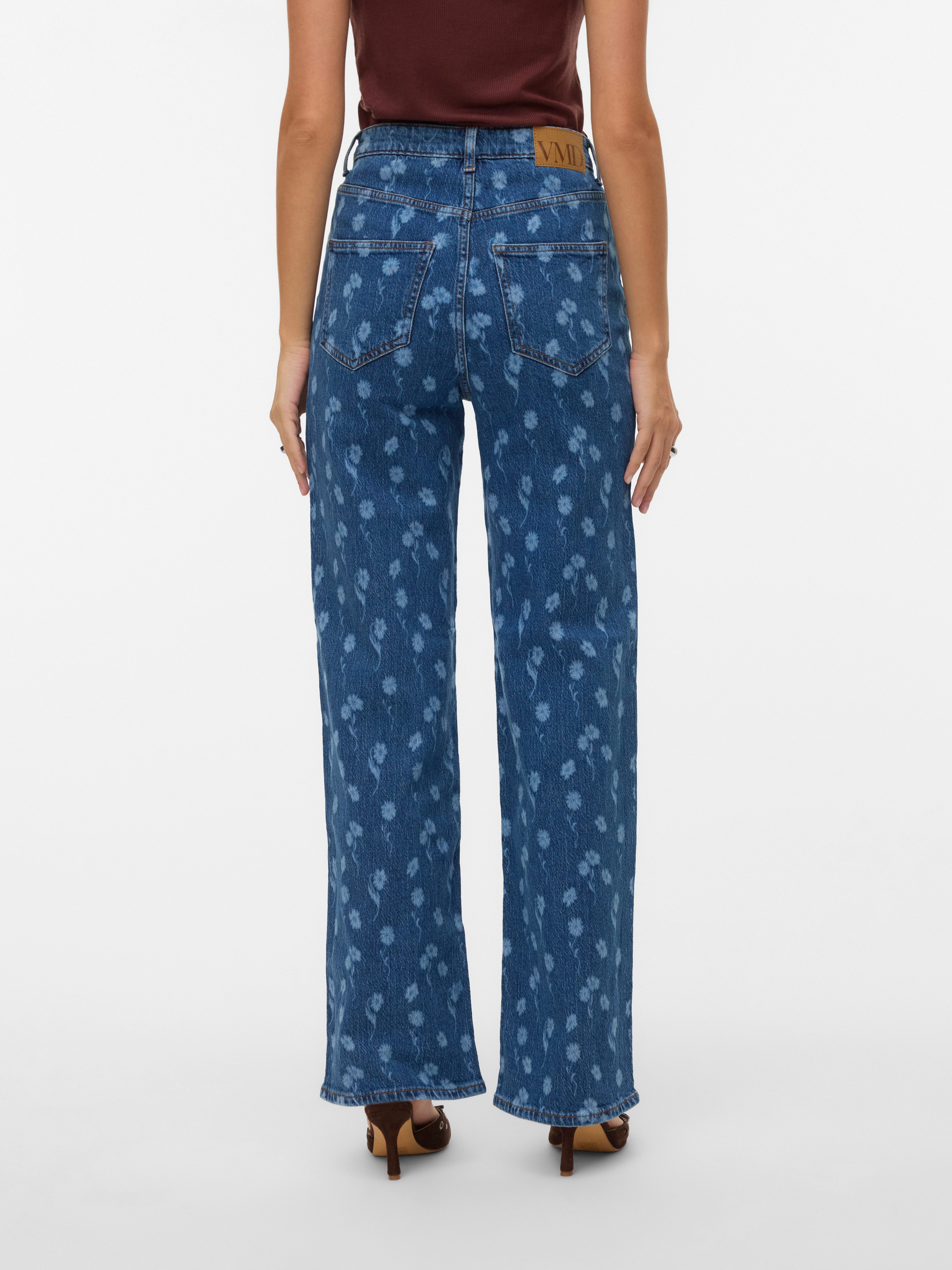 Vero Moda Straight-Jeans VMTESSA HR WIDE FLOWER DENIM JEANS RA380 mit Blumenmuster