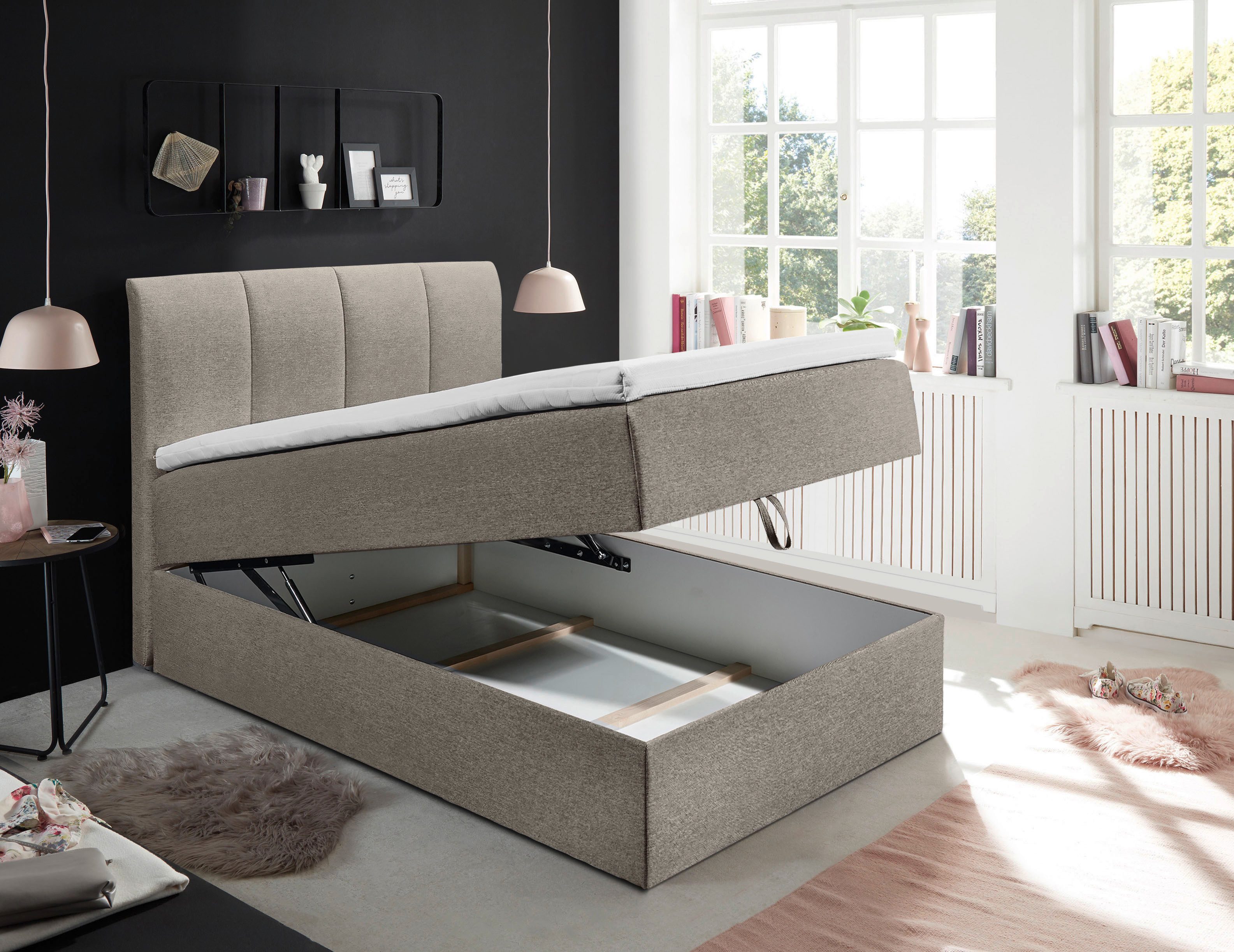 ED EXCITING DESIGN Boxbett "Granada" inkl. Bettkasten und Topper, erhältlich in den Größen 120x200cm & 180x200cm