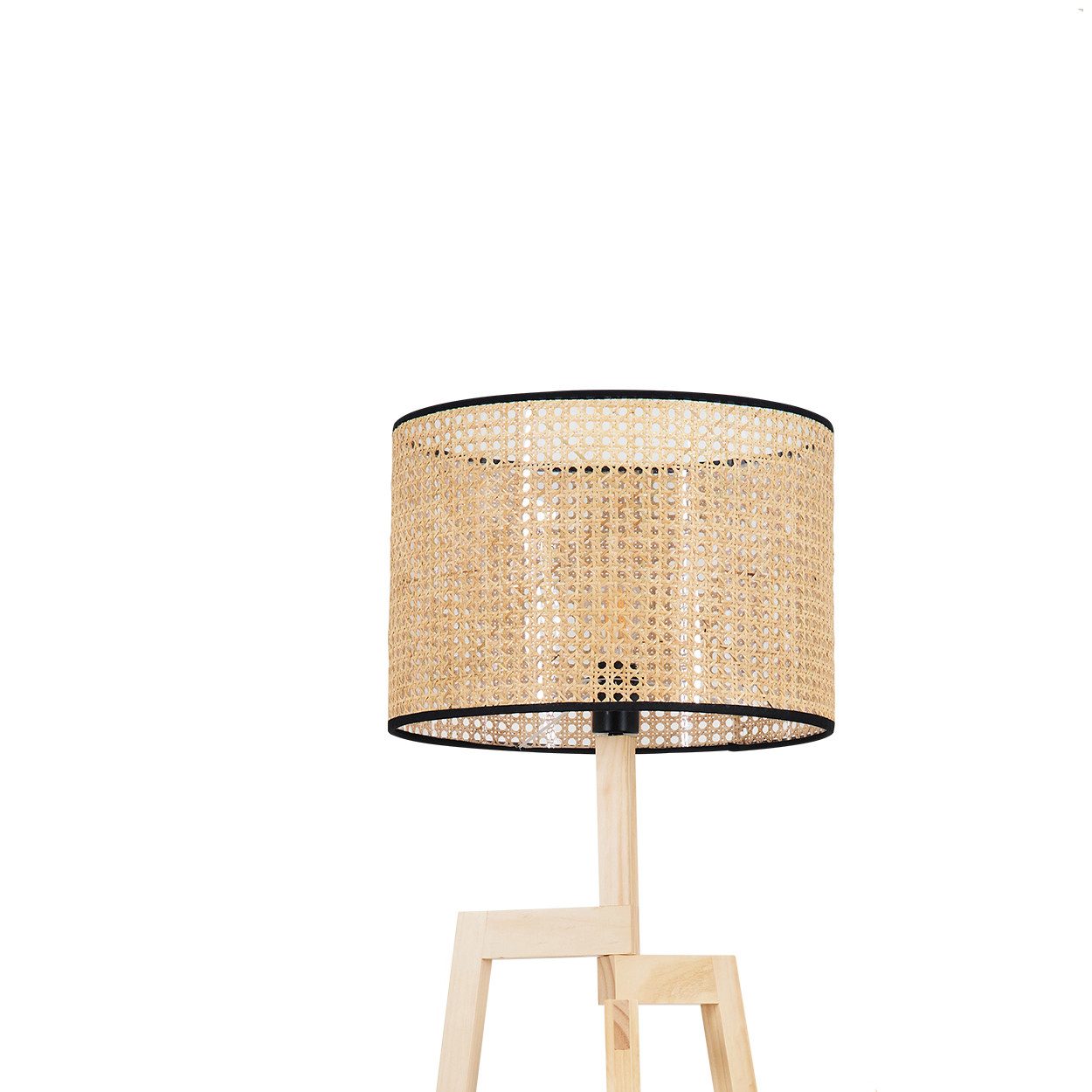 Stehlampe Stehlampe aus Holz/Wiener Geflecht/Rattan in Natur/Schwarz/Beige