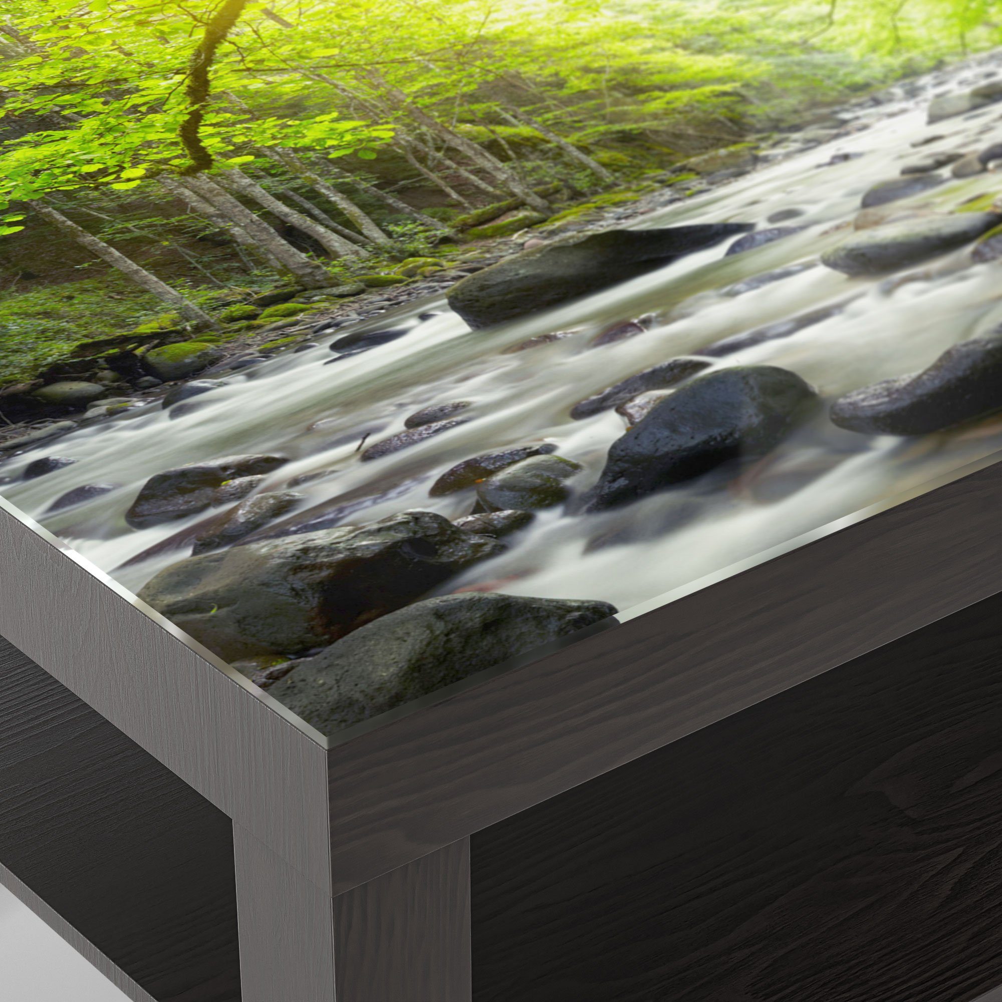 Flussbett', modern Schwarz Glas Couchtisch Glastisch 'Steiniges Beistelltisch DEQORI