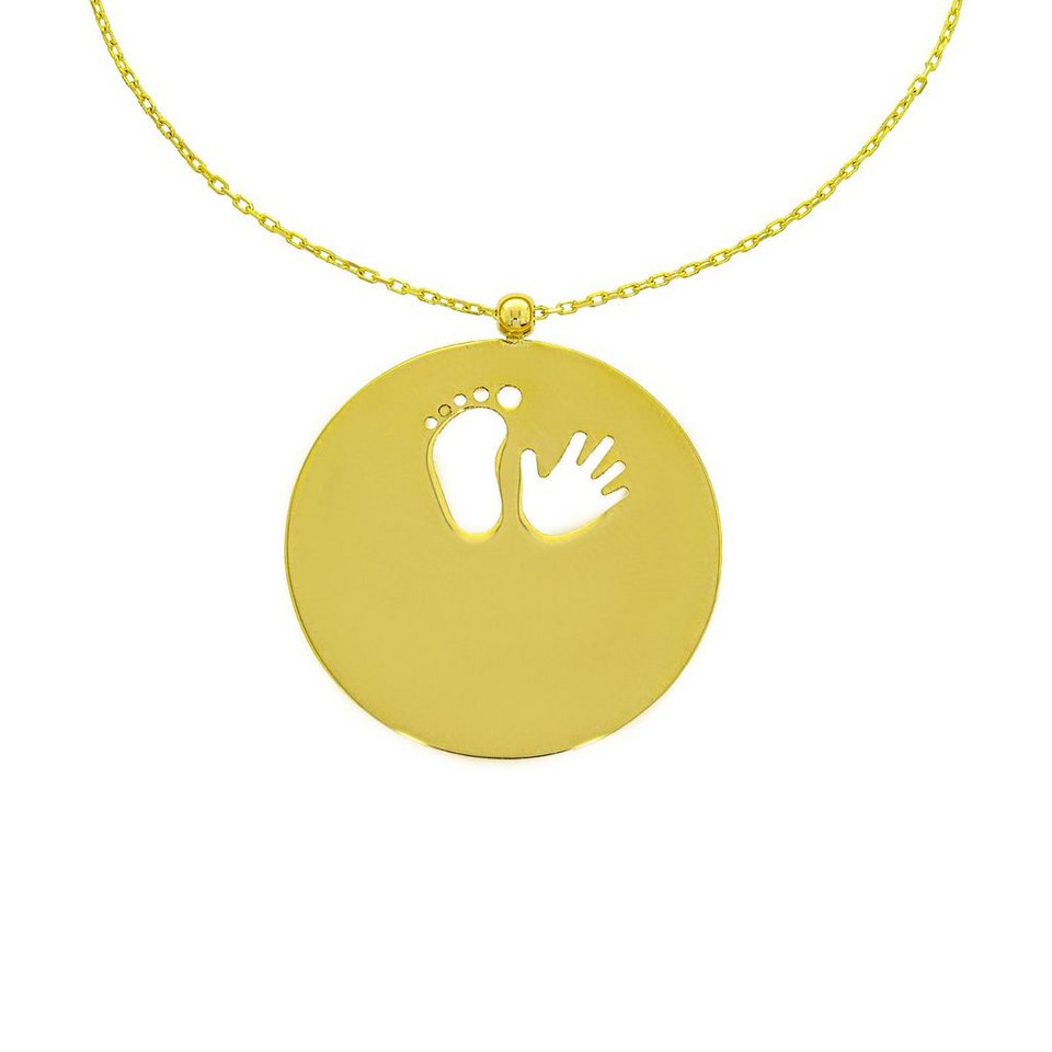 Stella-Jewellery Collier 585er Collierkette mit Rund Platte Hand und Fuss  (inkl. Etui), 585 Gelbgold 7 Plättchen