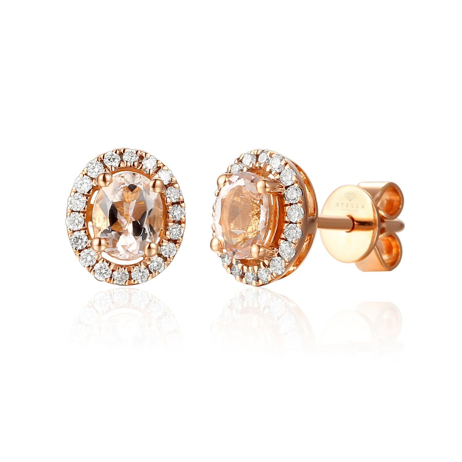 Stella-Jewellery Paar Ohrhänger 585er Rotgold Ohrstecker Morganit und Diamanten (inkl. Etui)