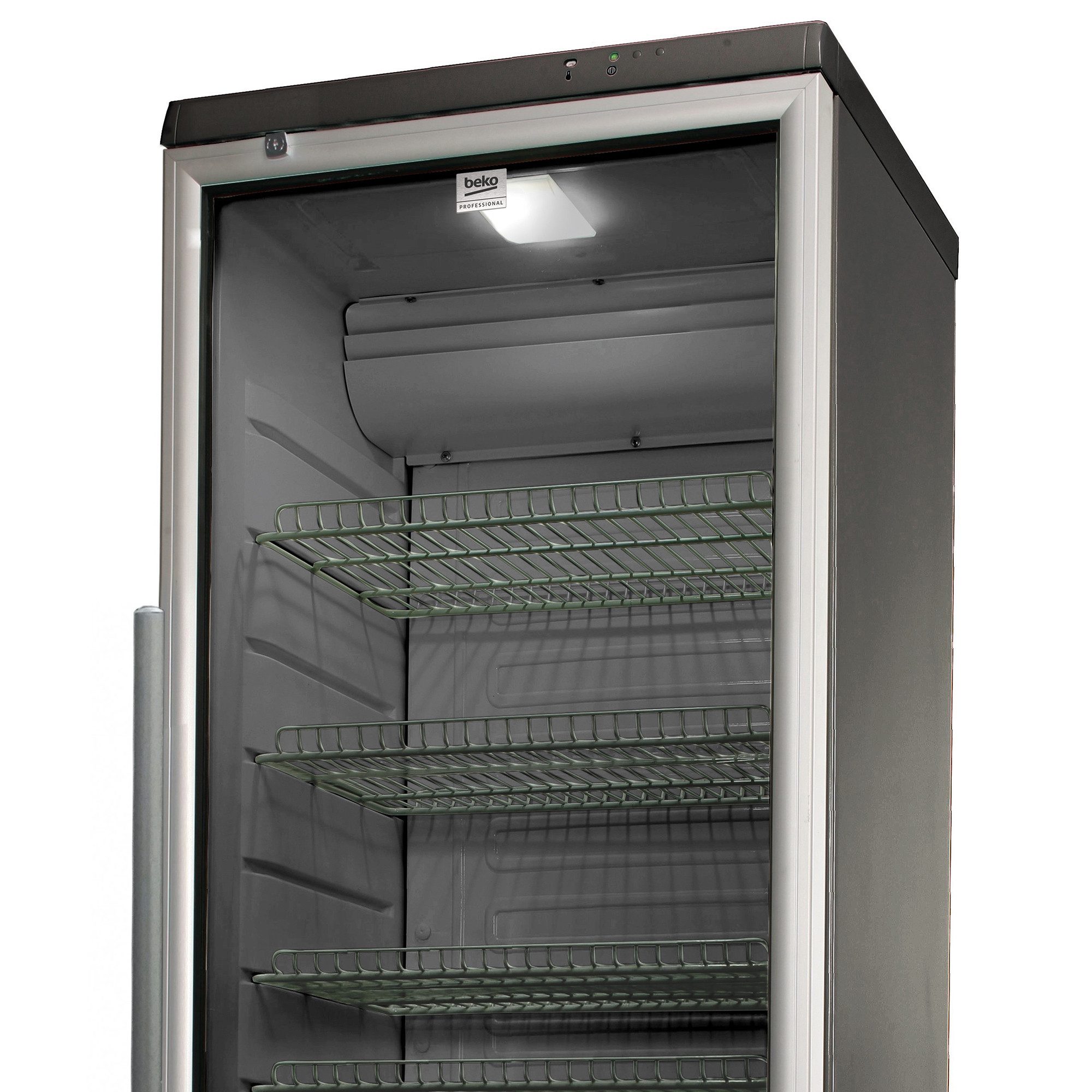 BEKO Vollraumkühlschrank ADN 221S BP, 202,5 cm hoch, 60 cm breit, Verschliessbare Glastür, LED-Innenbeleuchtung, Umluftventilator