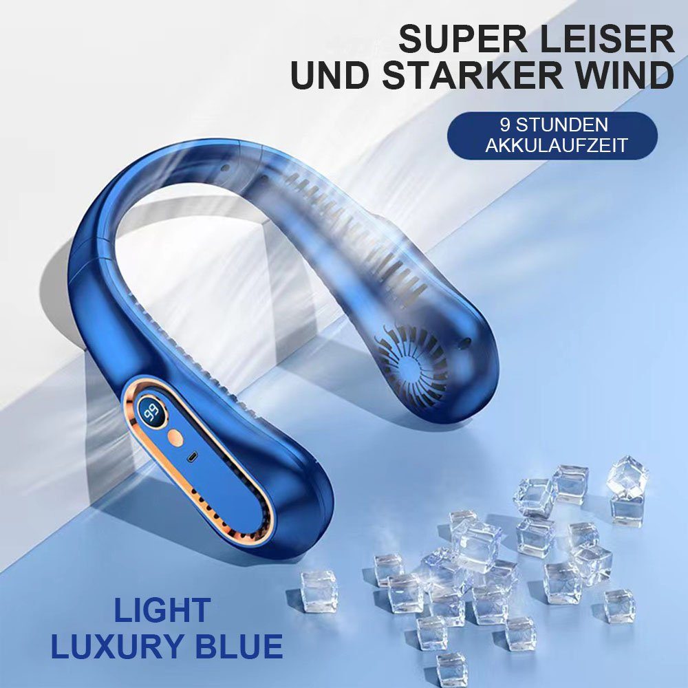 MOUTEN Heizkörperventilator Tragbarer Halsventilator, 5 LED, USB, Stufen, Outdoor. Blau