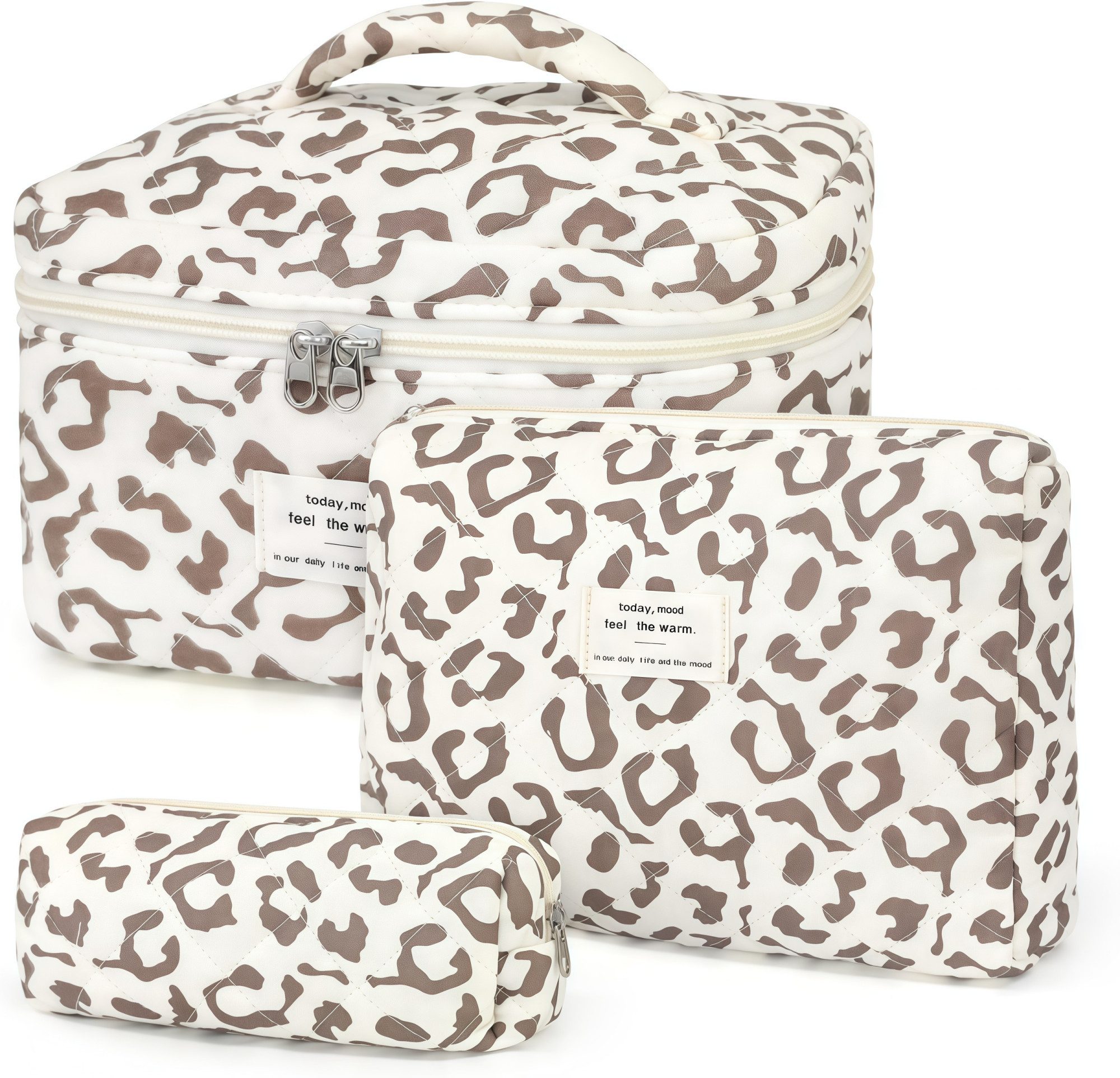 FOUORTUNATE-BEE Kosmetiktasche 3er Set Leopard Kosmetiktaschen für Damen (3-tlg), Klassische Kosmetiktaschen im Leopardenmuster für Frauen