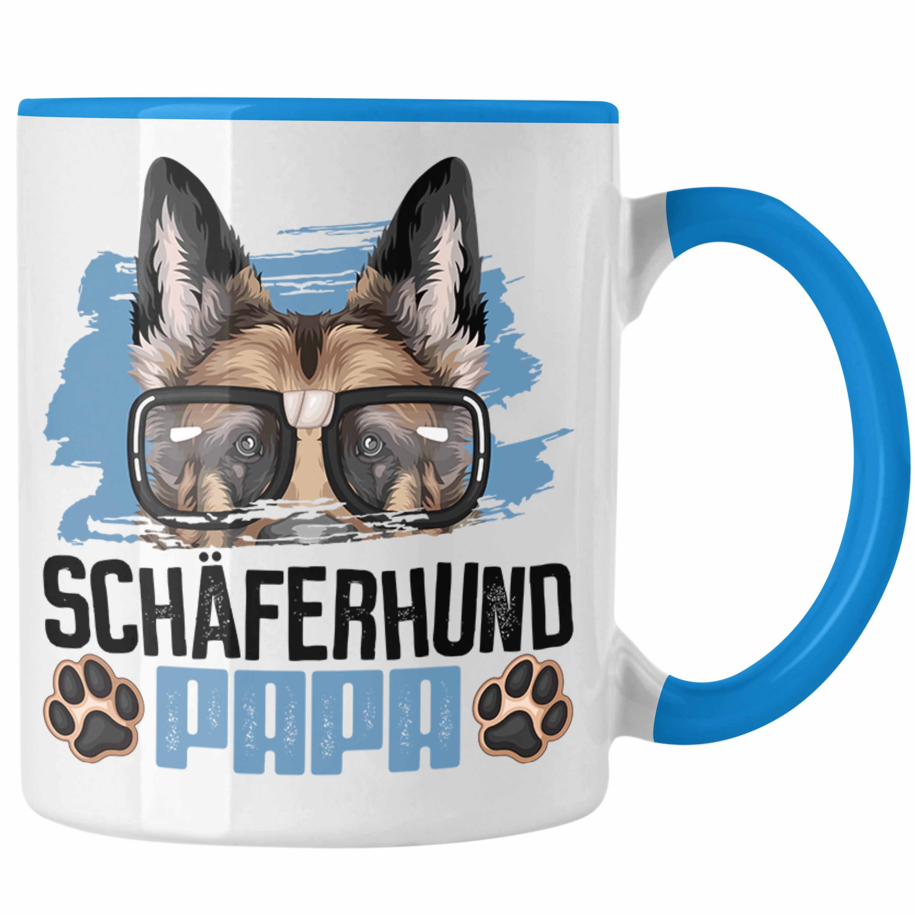 Trendation Tasse Schäferhund Papa Besitzer Tasse Geschenk Lustiger Spruch Geschenkidee Blau