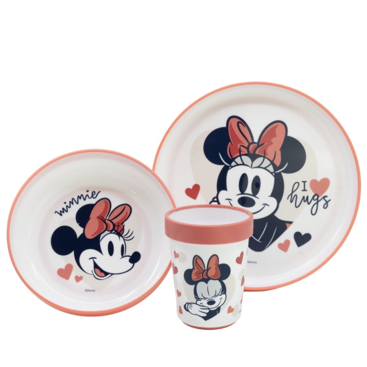 Disney Minnie Mouse Kindergeschirr-Set 3-teilig – Rutschfestes Ess-Set mit Teller, Schüssel & Becher (3-tlg)