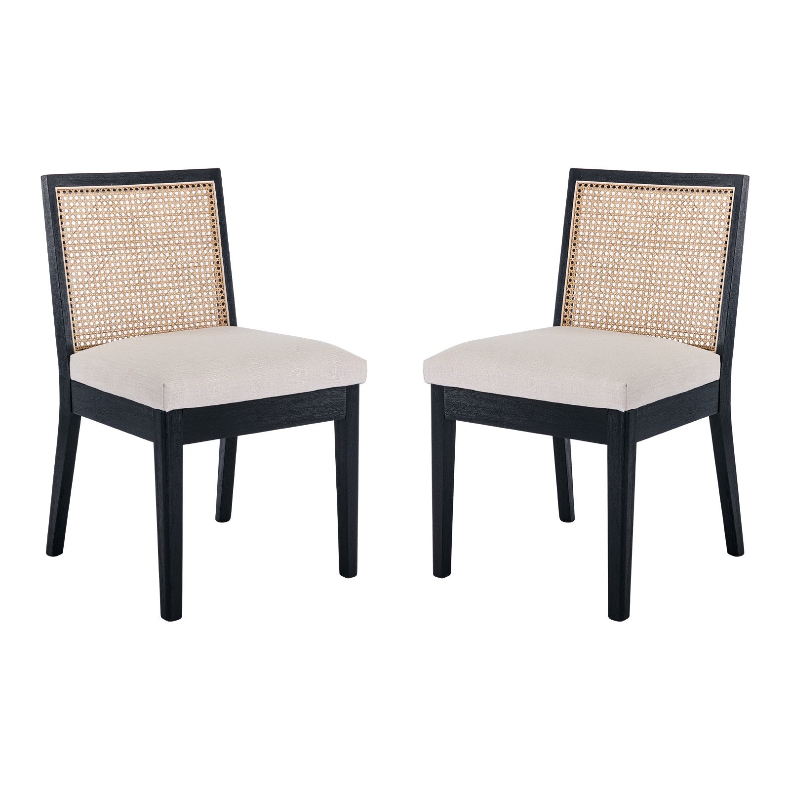 WAHSON OFFICE CHAIRS Esszimmerstuhl Vintage Rattan Esszimmerstühle 2er Set, Leinenpolster, Holzbeine, Holz (2 St)