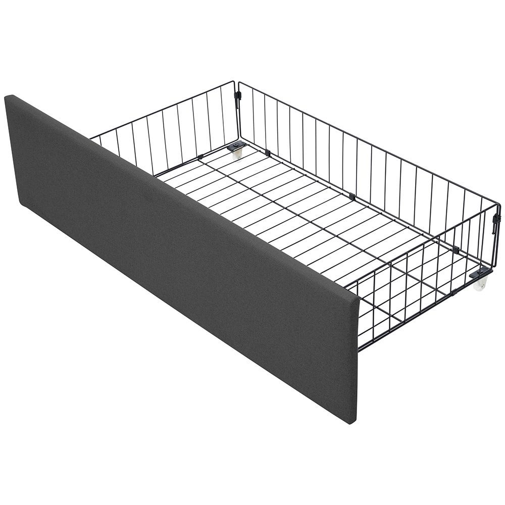 Polsterbett (Stauraumbett, Höhenverstellbares Kopfteil), Einzelbett 90x200cm mit LED-Beleuchtung und 2 Schubladen