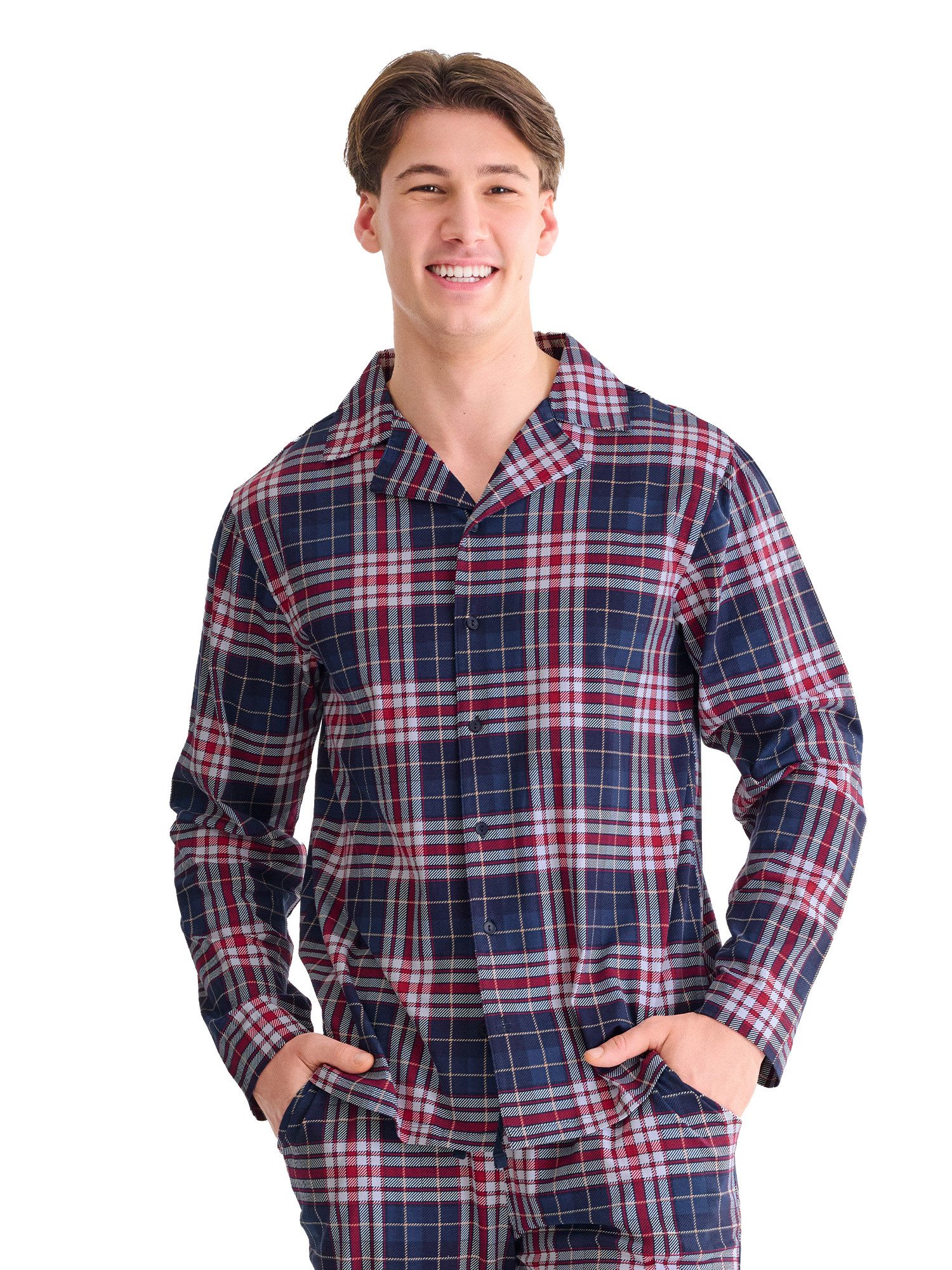 Lisca T-Shirt Herren Pyjama - Shirt langarm, Knöpfe Cosy Nights (Stück, 1-tlg) hoher Baumwoll-Anteil, durchgeknöpft, Hemdkragen