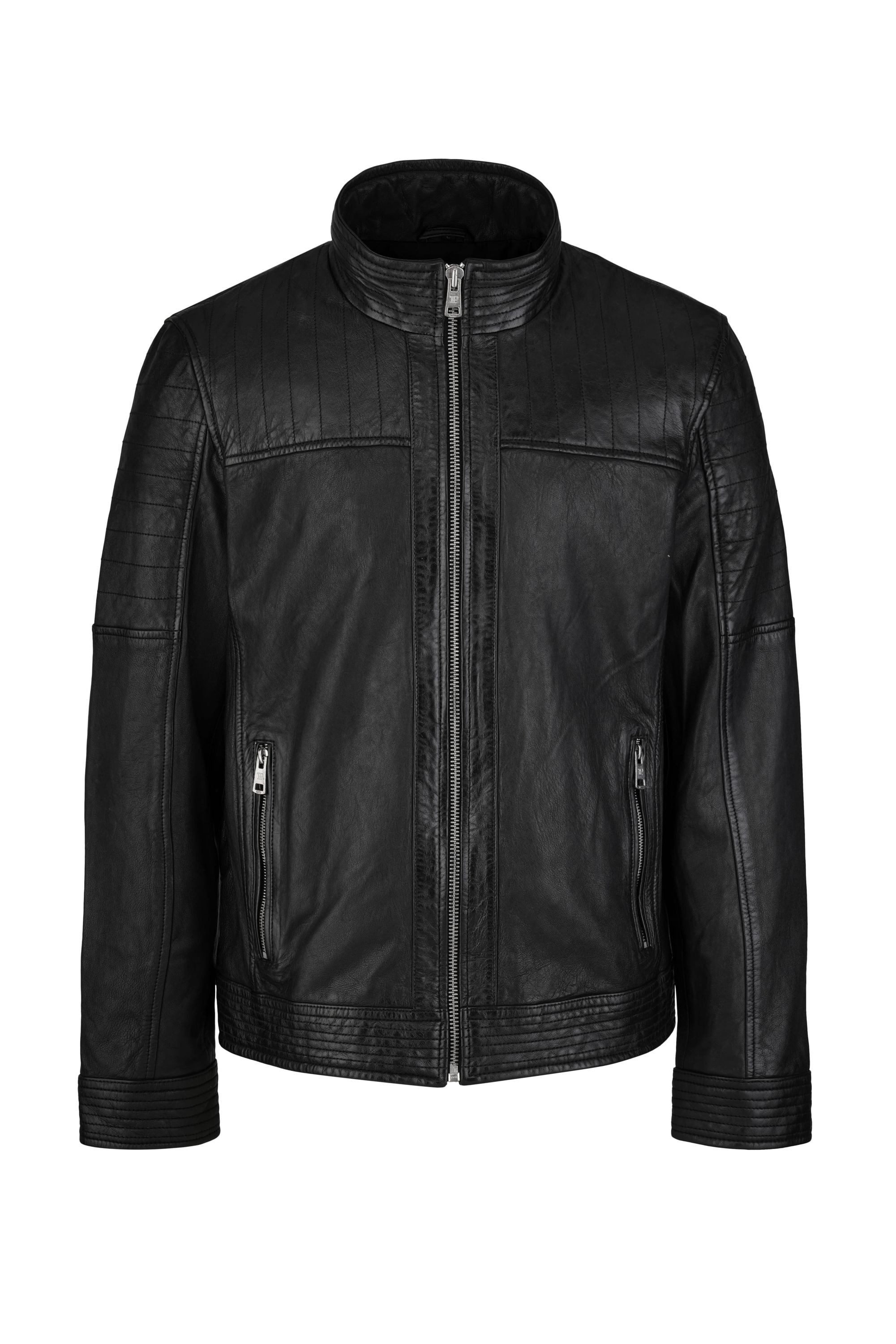 trueprodigy Lederjacke Jarno Klassischer Stehkragen und gesteppte Ärmeldetails