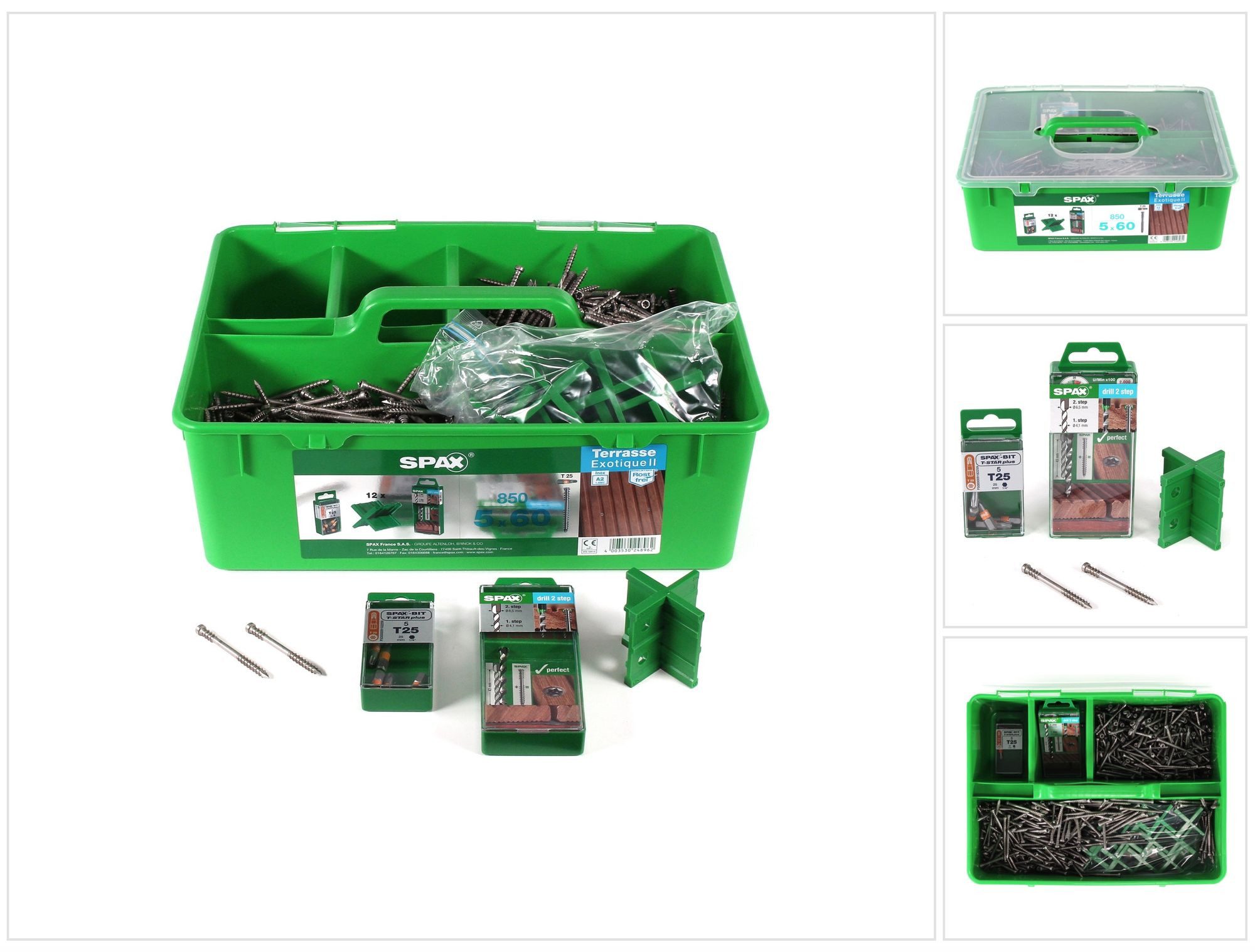 SPAX Spreizdübel Green Box Terrasse 5 x 60 Schrauben Set Edelstahl 25-28 m² (50000090