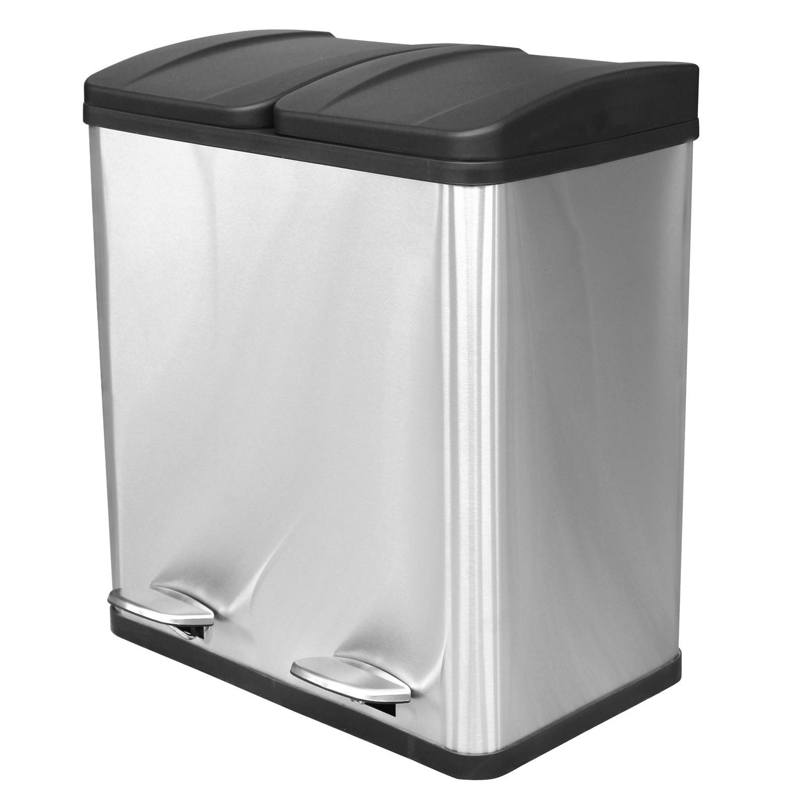 HAC24 Mülleimer Doppel Abfalleimer Küche Duo Treteimer Mülltrenner Abfallbehälter, 40 Liter: je 2x 20 Liter Gebürsteten Edelstahl Silber Matt