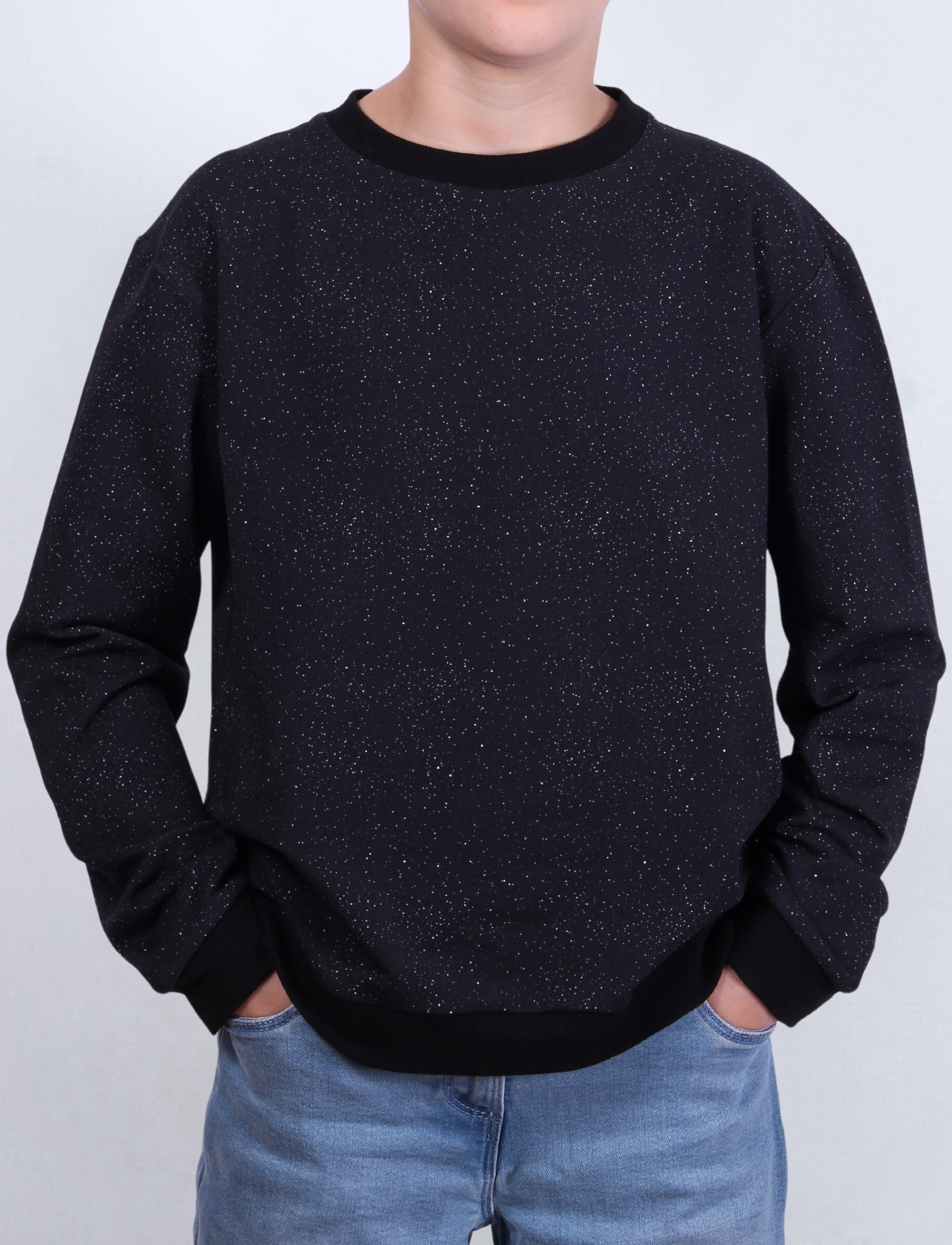 coolismo Sweater Kinder Sweatshirt Jungen Pullover mit schwarz-weiß Splash-Print 100% Baumwolle, Made in Europa