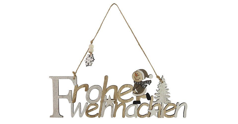 Weihnachtsfigur Schriftzug Frohe Weihnachten aus Holz, 29,5 x 10,5