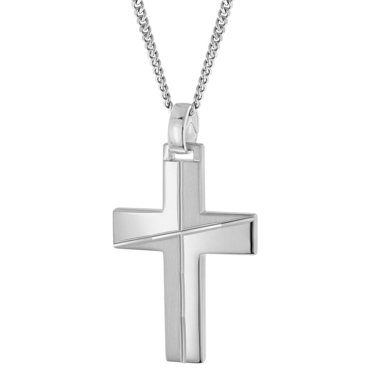trendor Kreuzkette 28408, für Herren Mit Kreuz 925 Silber Rhodiniert