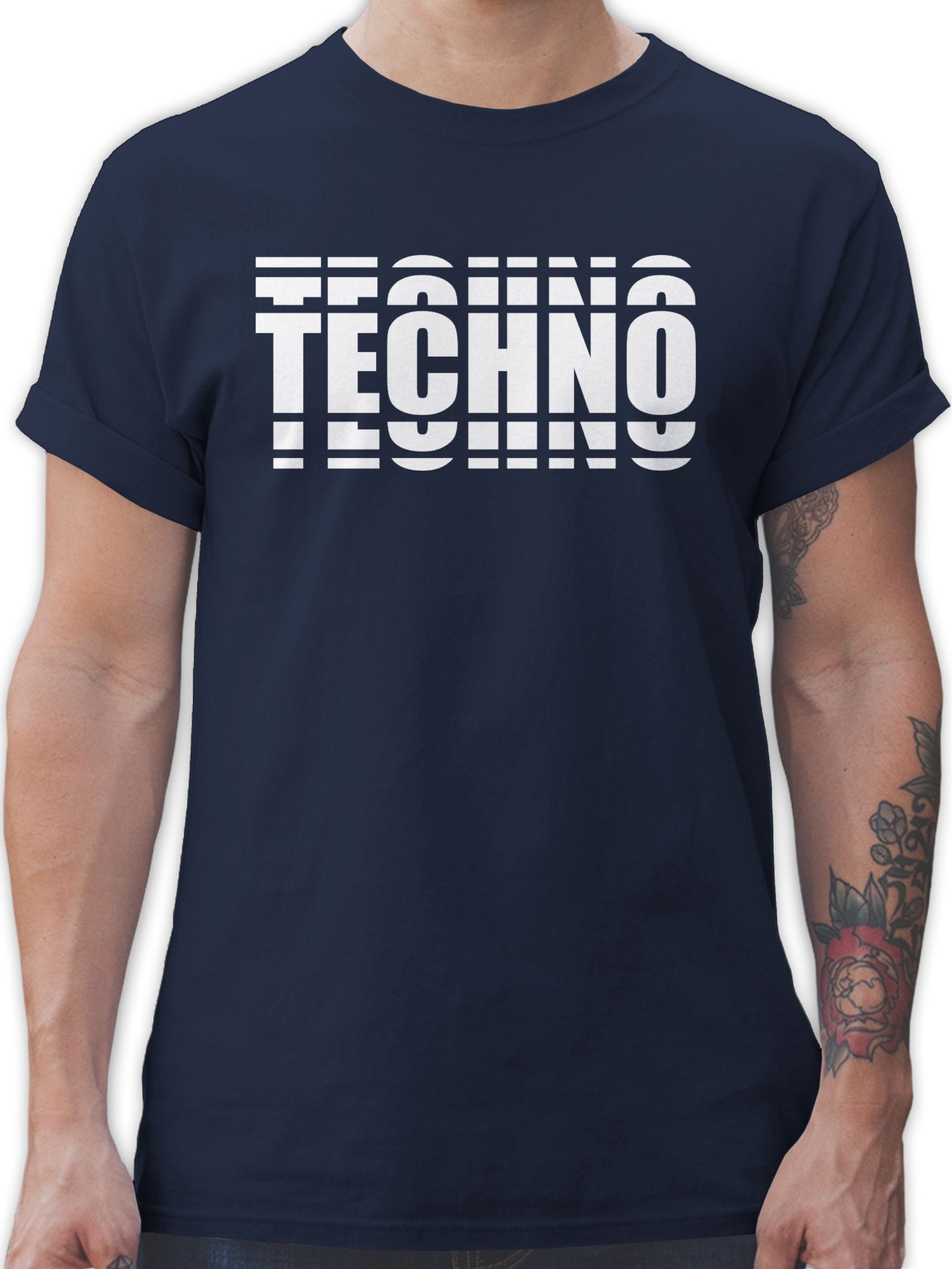 Shirtracer T-Shirt Techno in Grafischem Muster Festival Zubehör 02 Navy Blau