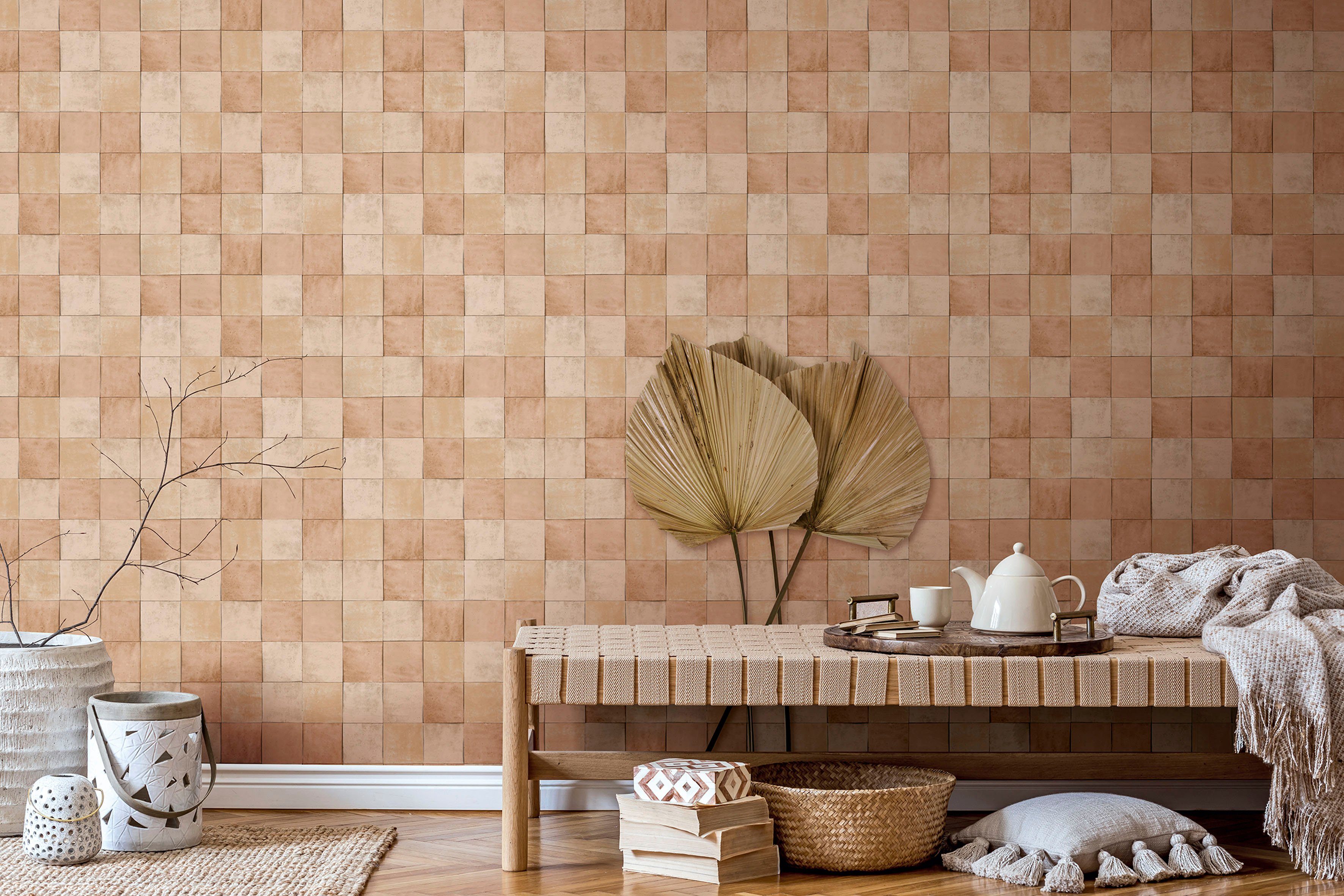 Marburg Fototapete Tile, glatt, matt, moderne Vliestapete für Wohnzimmer Schlafzimmer Küche gelbbraun