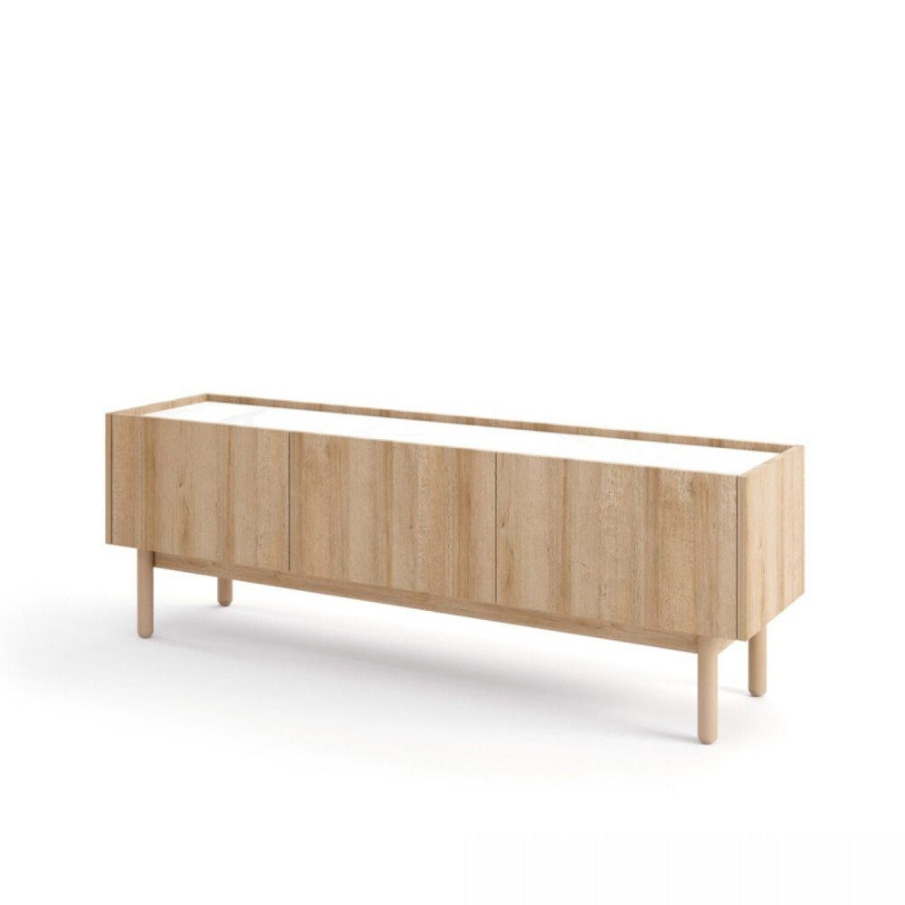 MOEBLO TV-Board VINTAGE RTV144 (für Wohnzimmer Lowboard für Fernseher Fernseherschrank Board Kommode, Schrank mit 3 Türen, Dekorative abgesenkte Arbeitsplatte), (BxHxT): 144x48x37 cm