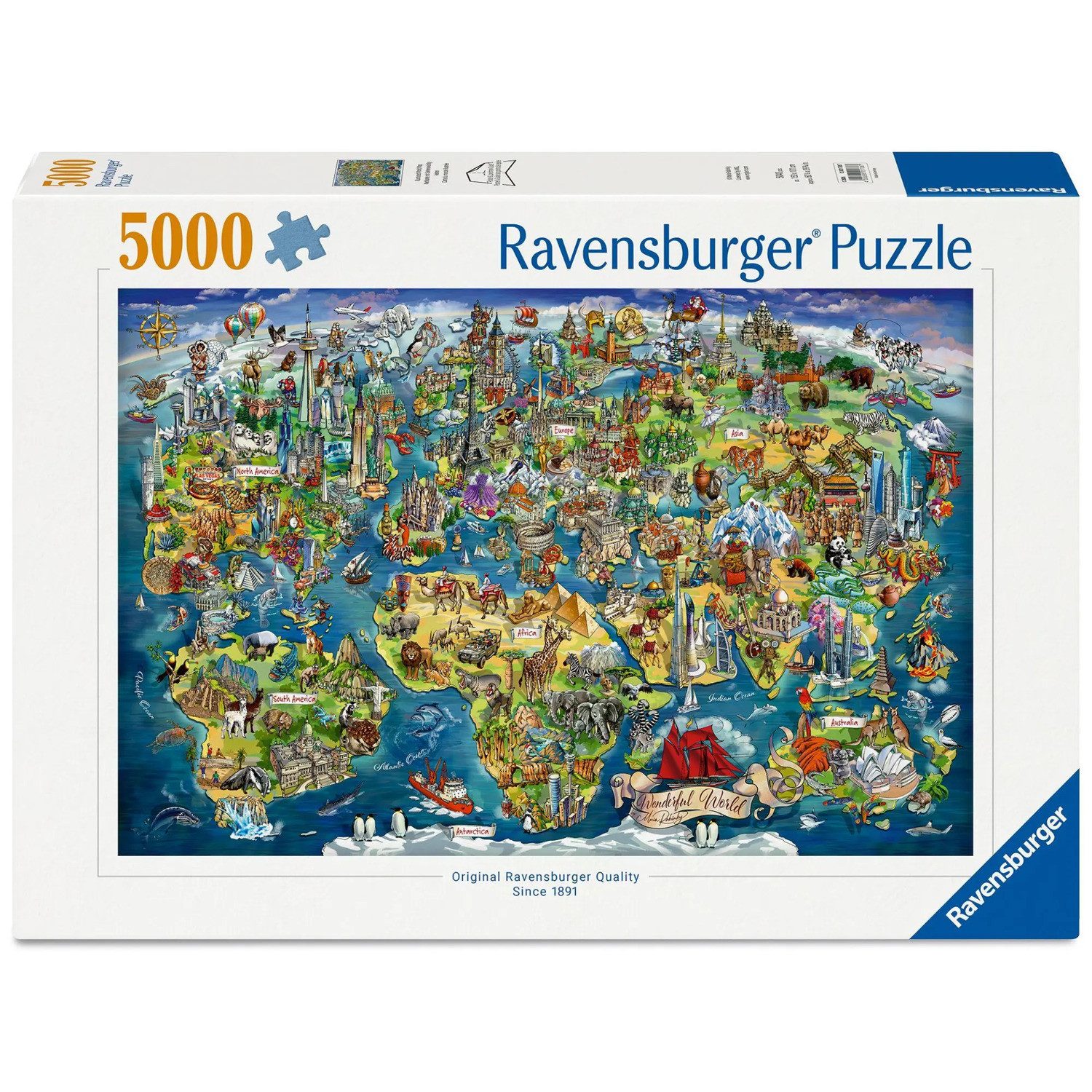 Ravensburger Puzzle Erwachsenenpuzzle 5000 Teile - Weltkarte mit Sehenswürdigkeiten, 5000 Puzzleteile