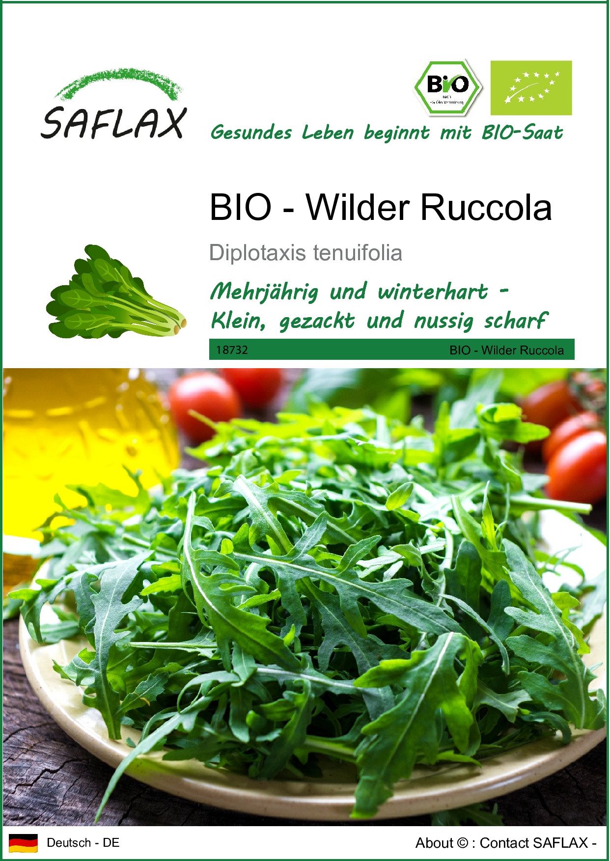 Gemüsesamen SAFLAX - Samen - BIO - Wilder Ruccola