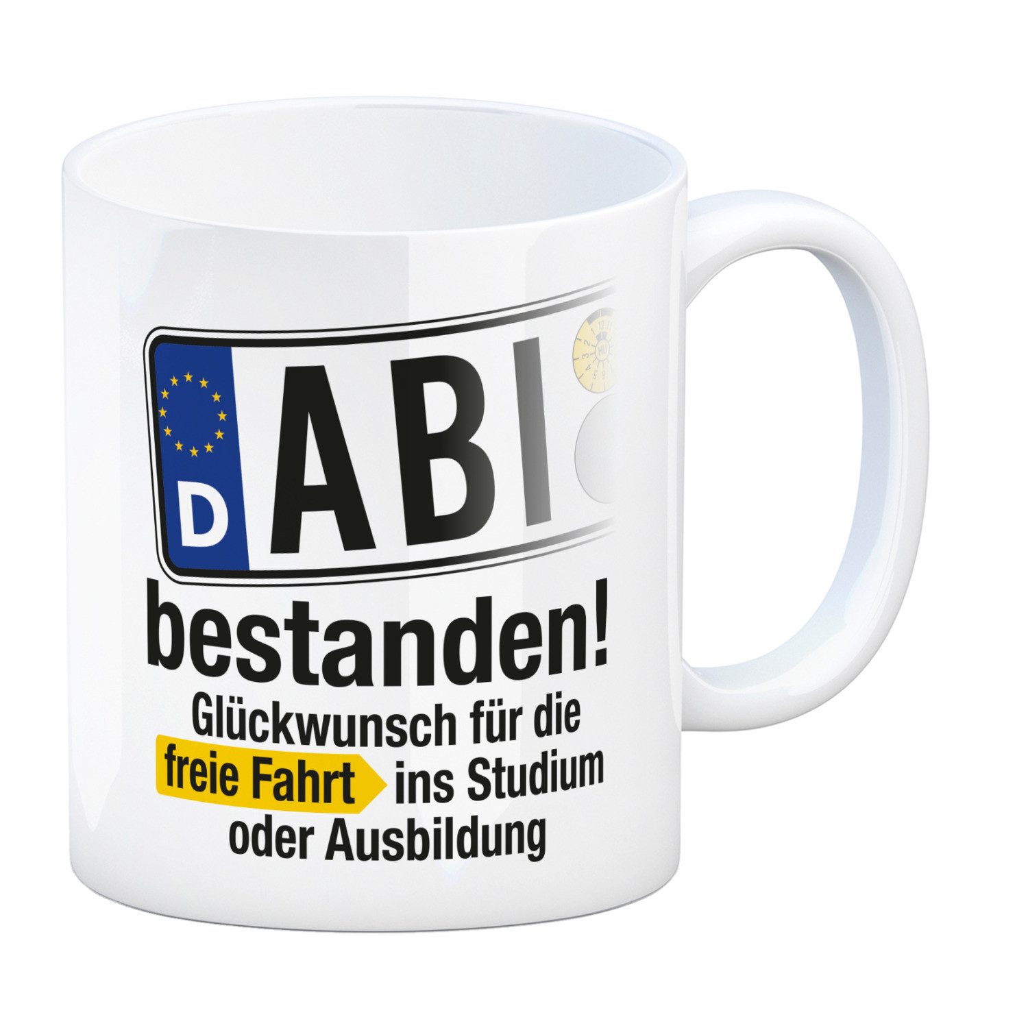 speecheese Tasse ABI bestanden Kaffeebecher mit Spruch freie Fahrt