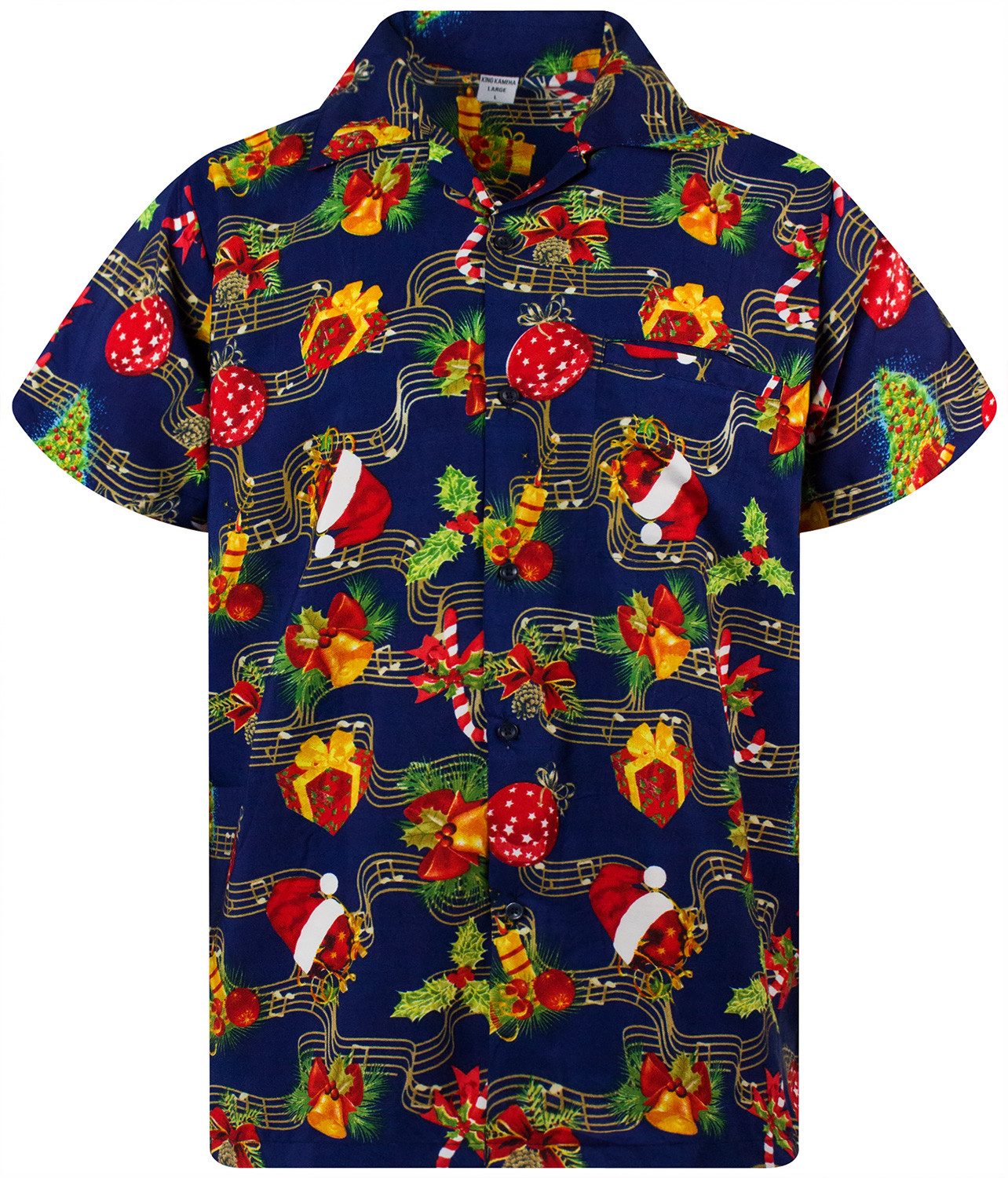 Hawaiihemd Christmas Music Funky Hawaii-Hemd Kurzarm Front-Tasche Unisex