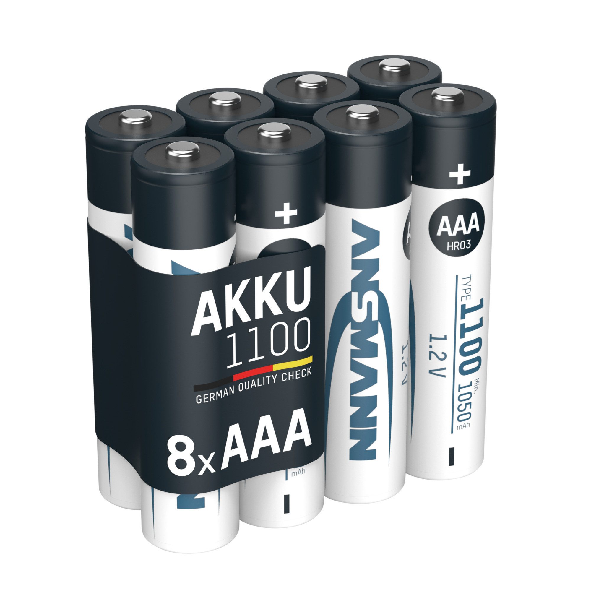 Akku AAA, 8 Stück Typ 1100 mAh (min. 1050 mAh) NiMH 1,2 V Akku