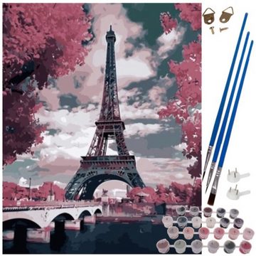 MAALEO Malen nach Zahlen Paris Eifelturm Leinwandbild, Malen nach Zahlen, 40x50cm (Malen nach Zahlen auf Leinwand Set, Komplett-Set), Eiffelturm, hochwertiges Material, einzigartiges Kunst-Erlebnis.